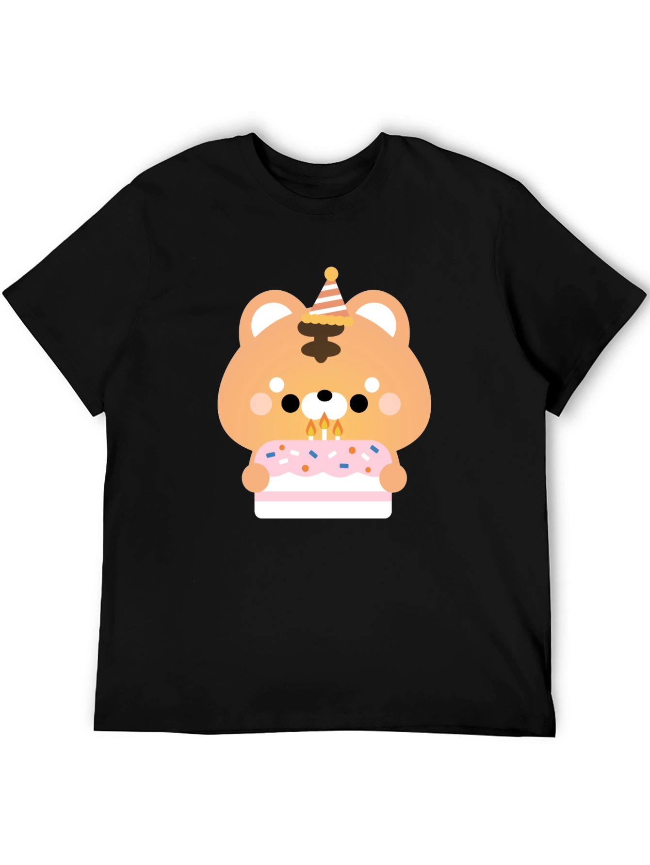 Black Cute Bear Birthday Cake T-Shirt view 5
