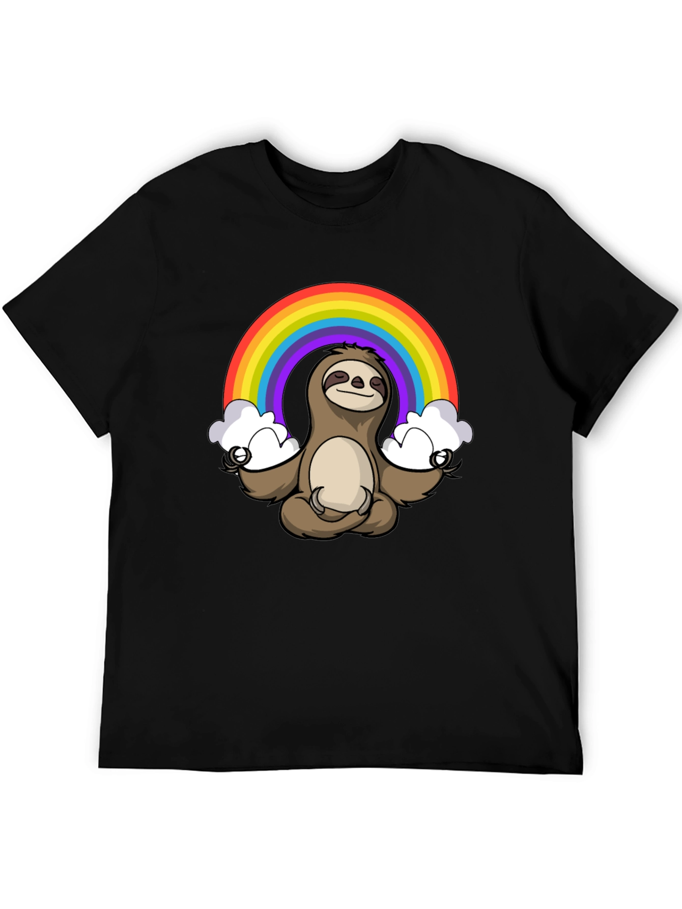 Black Meditating Sloth Rainbow T-Shirt - Relaxed Zen Style view 5