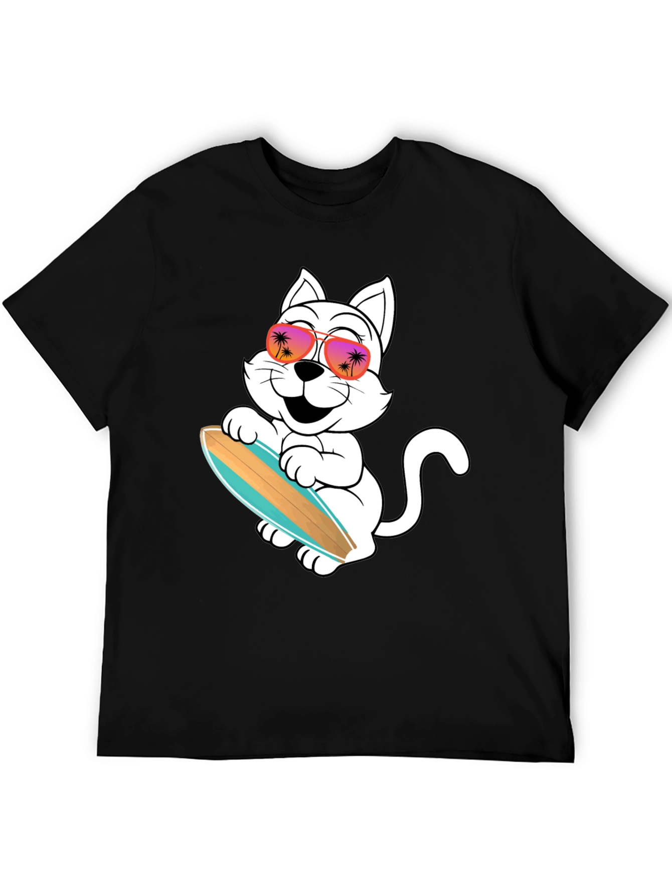 Black Cool Cat Surfing T-Shirt view 5