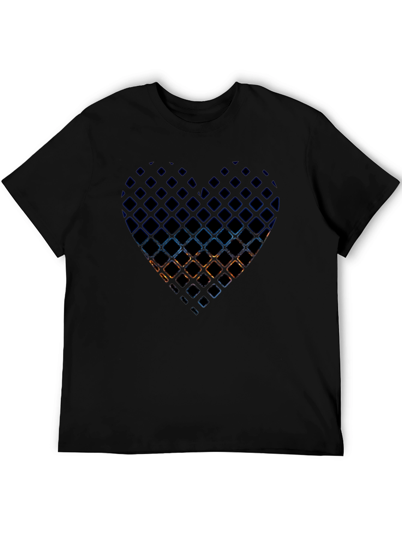 Black Abstract Heart Grid Men's Black T-Shirt view 5