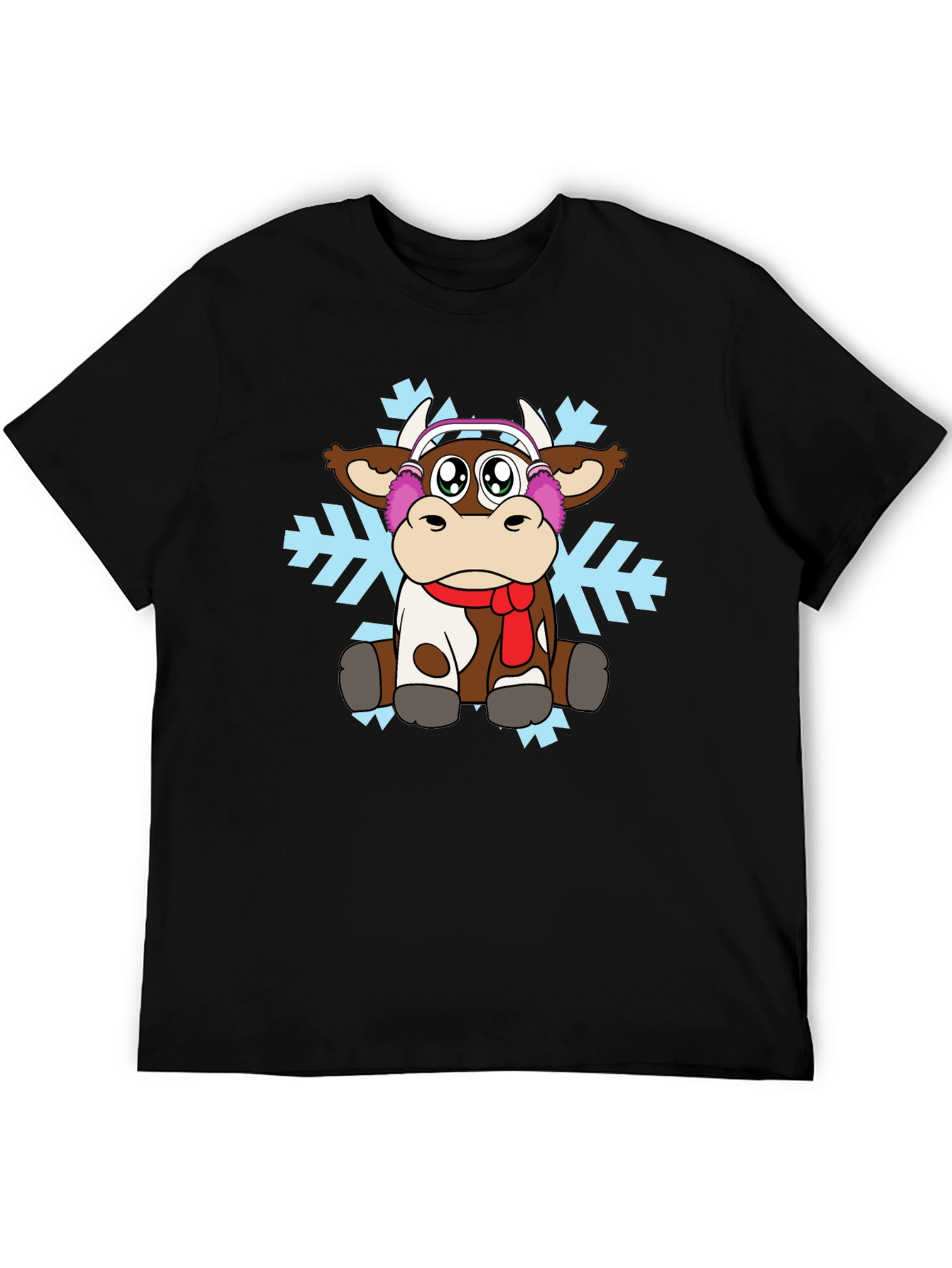 Black Cute Cartoon Cow Winter T-Shirt view 5
