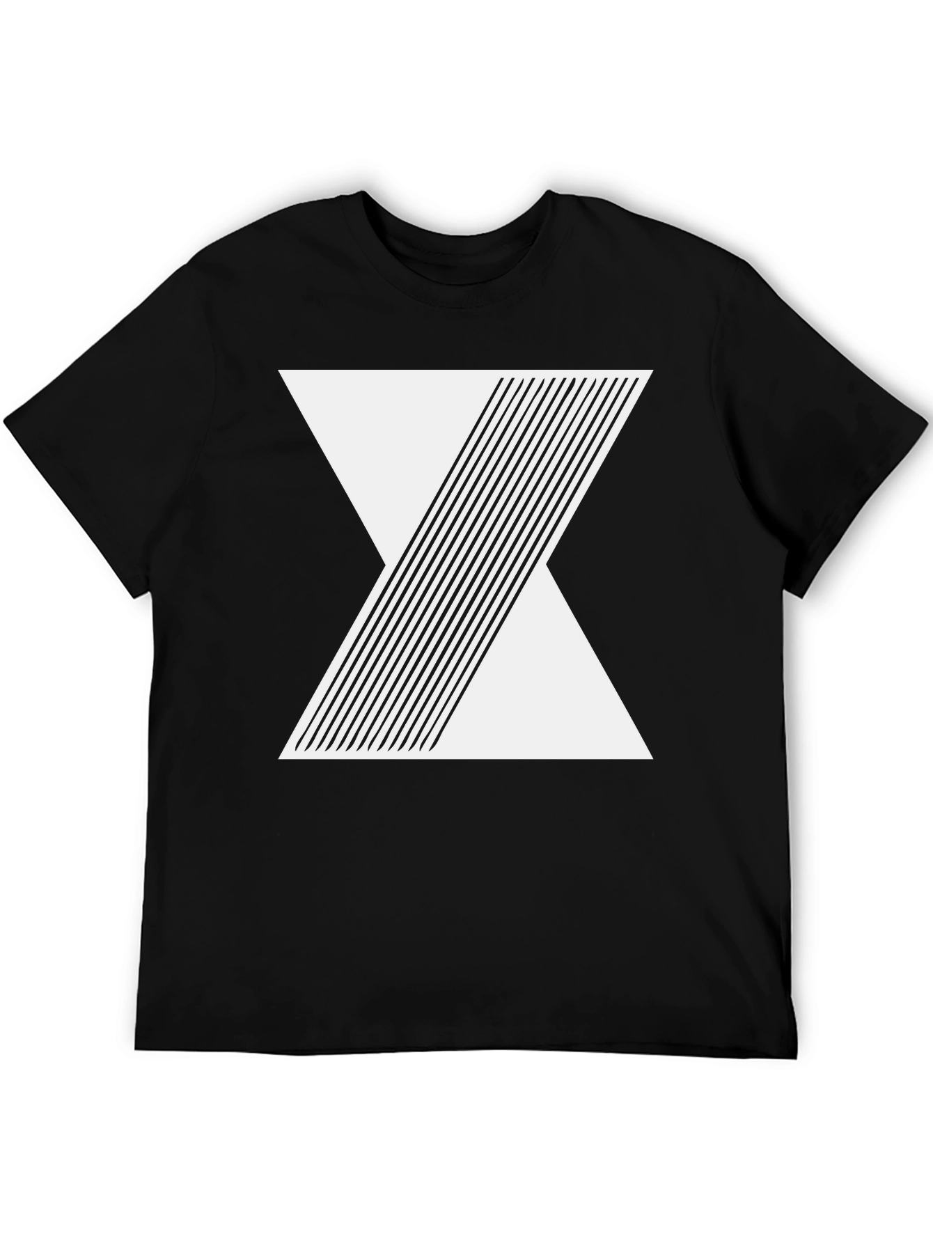 Black Geometric Line Design Black T-Shirt view 5