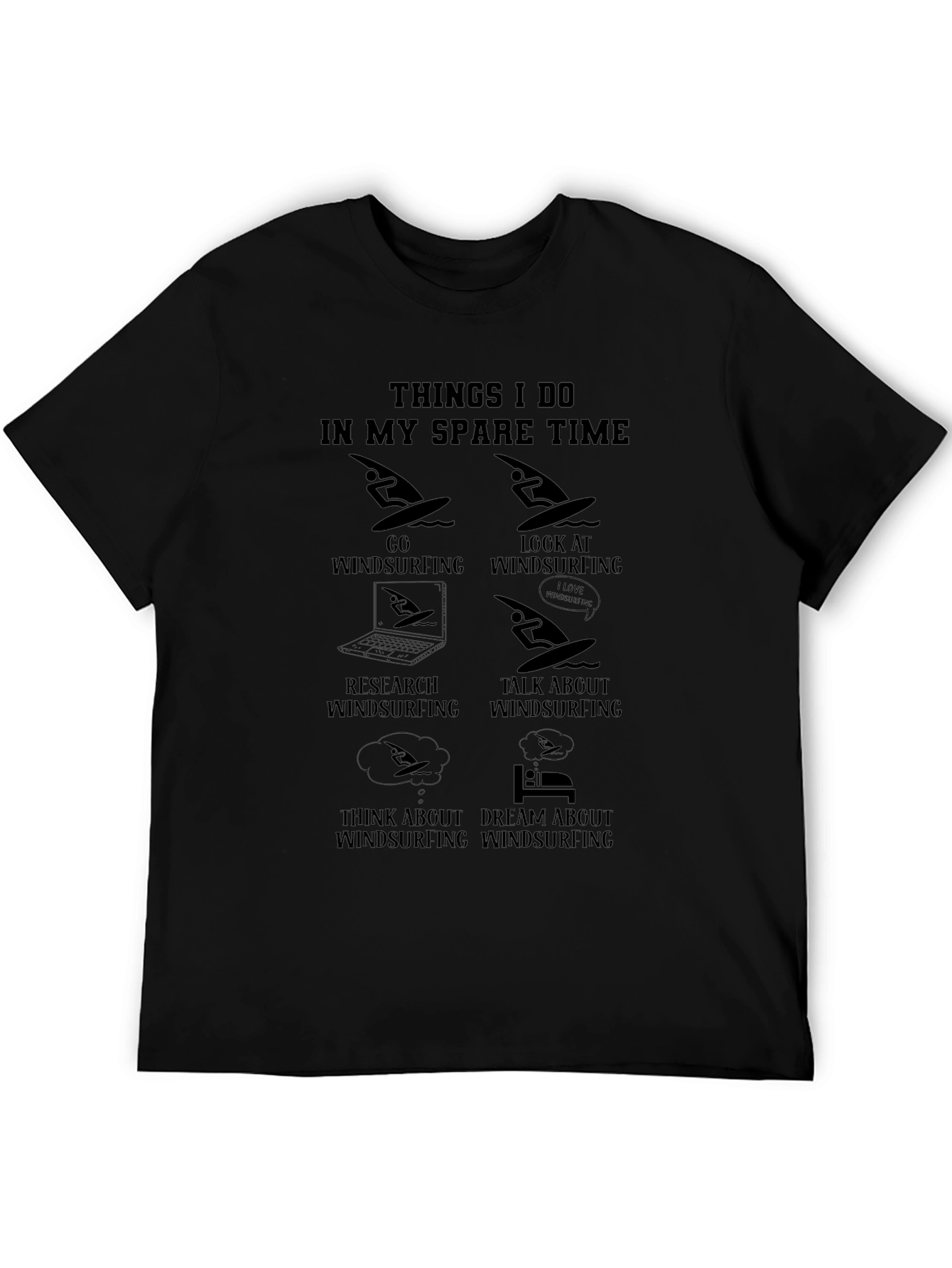 Black Windsurfing Hobby T-Shirt - Spare Time Activities Graphic Tee view 5