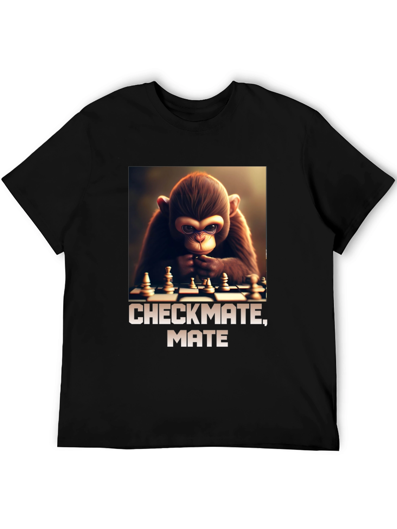 Black Checkmate, Mate! Monkey Chess T-Shirt view 5