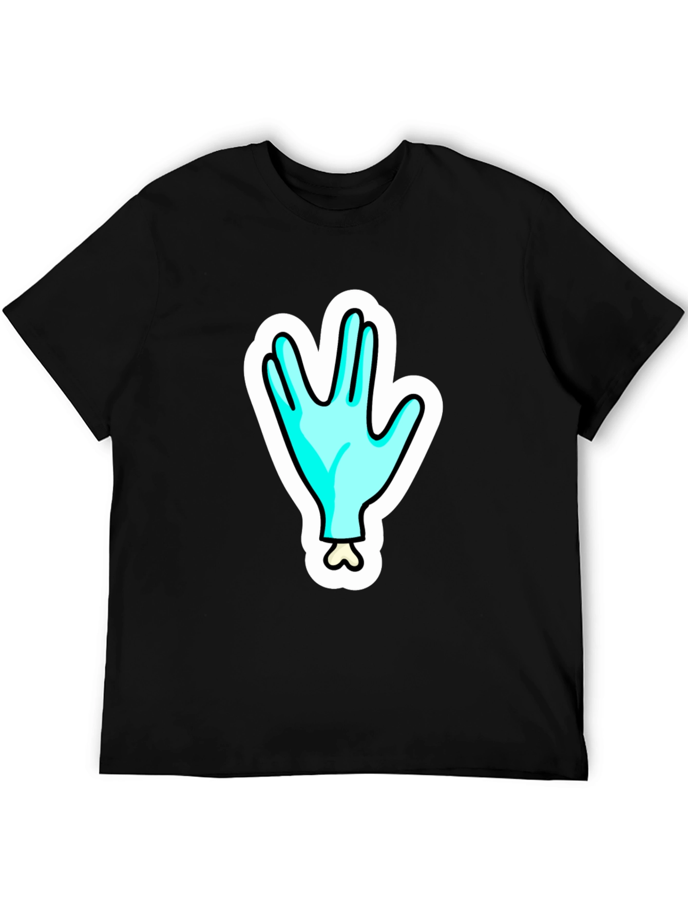 Black Funny Alien Hand T-Shirt - Outer Space Cartoon Tee view 5