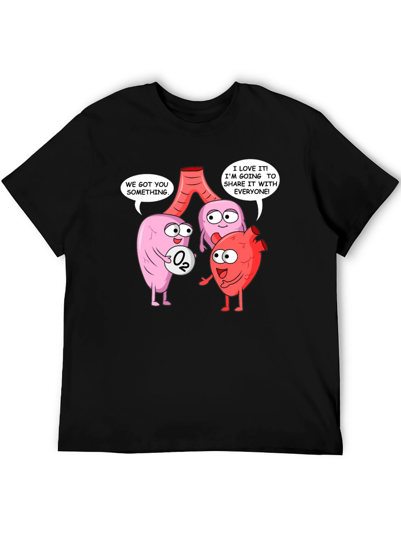 Black Funny Anatomy T-Shirt - Heart, Lungs & Oxygen view 5