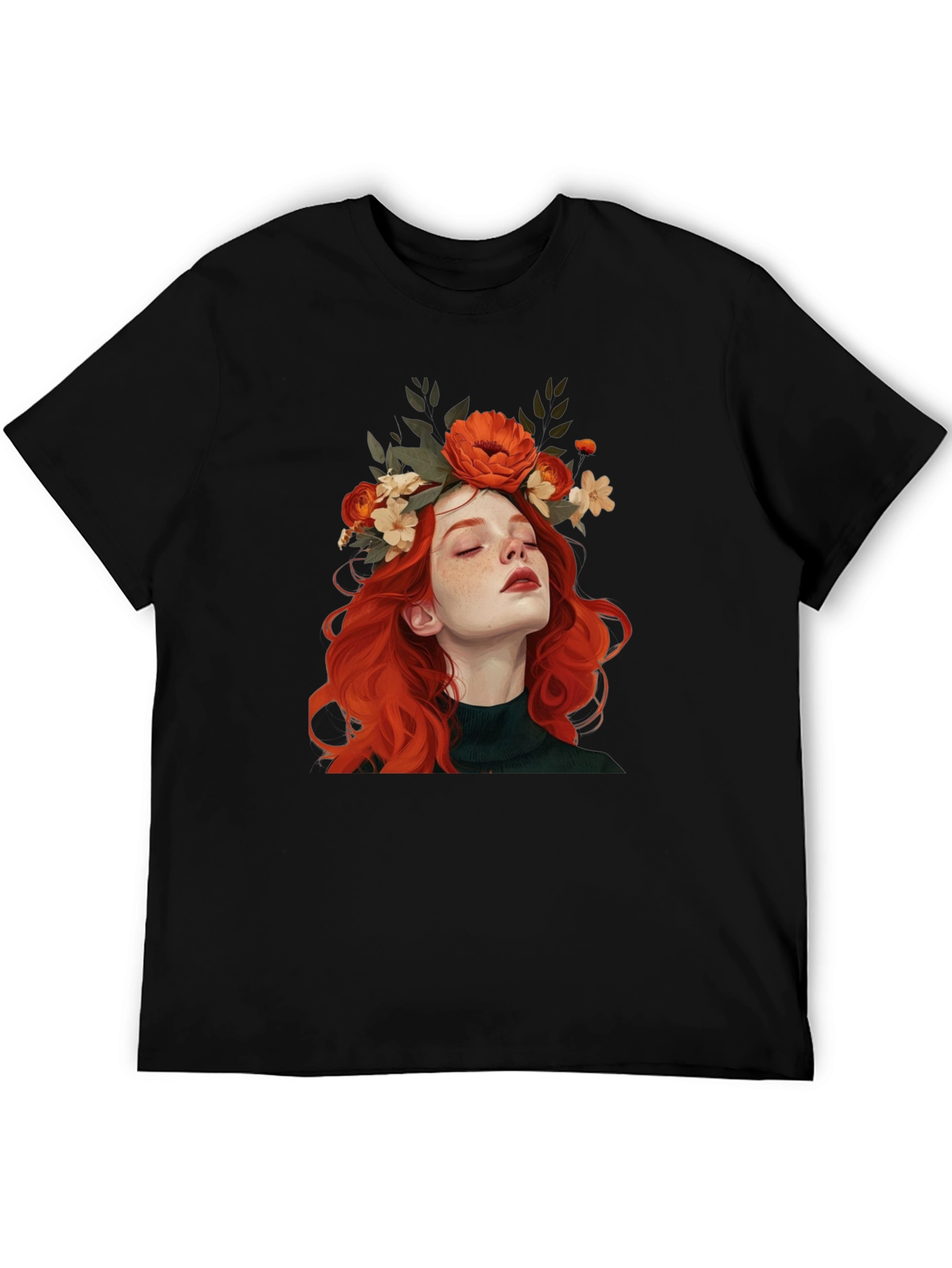 Black Floral Crown Woman Graphic Black T-Shirt view 5