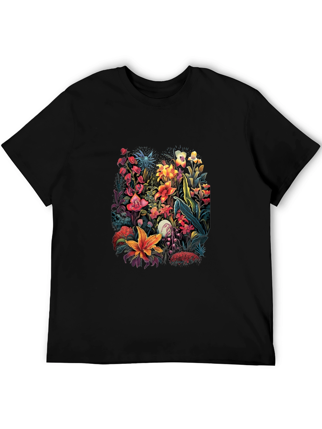 Black Floral Print T-Shirt - Botanical Design view 5