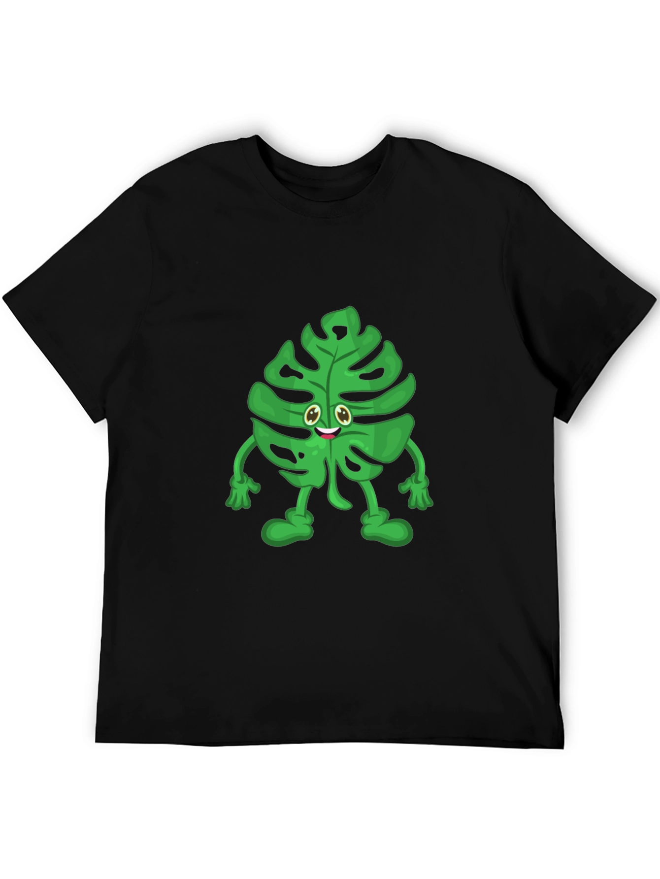 Black Funny Monstera Plant T-Shirt - Cute Cartoon Graphic Tee view 5