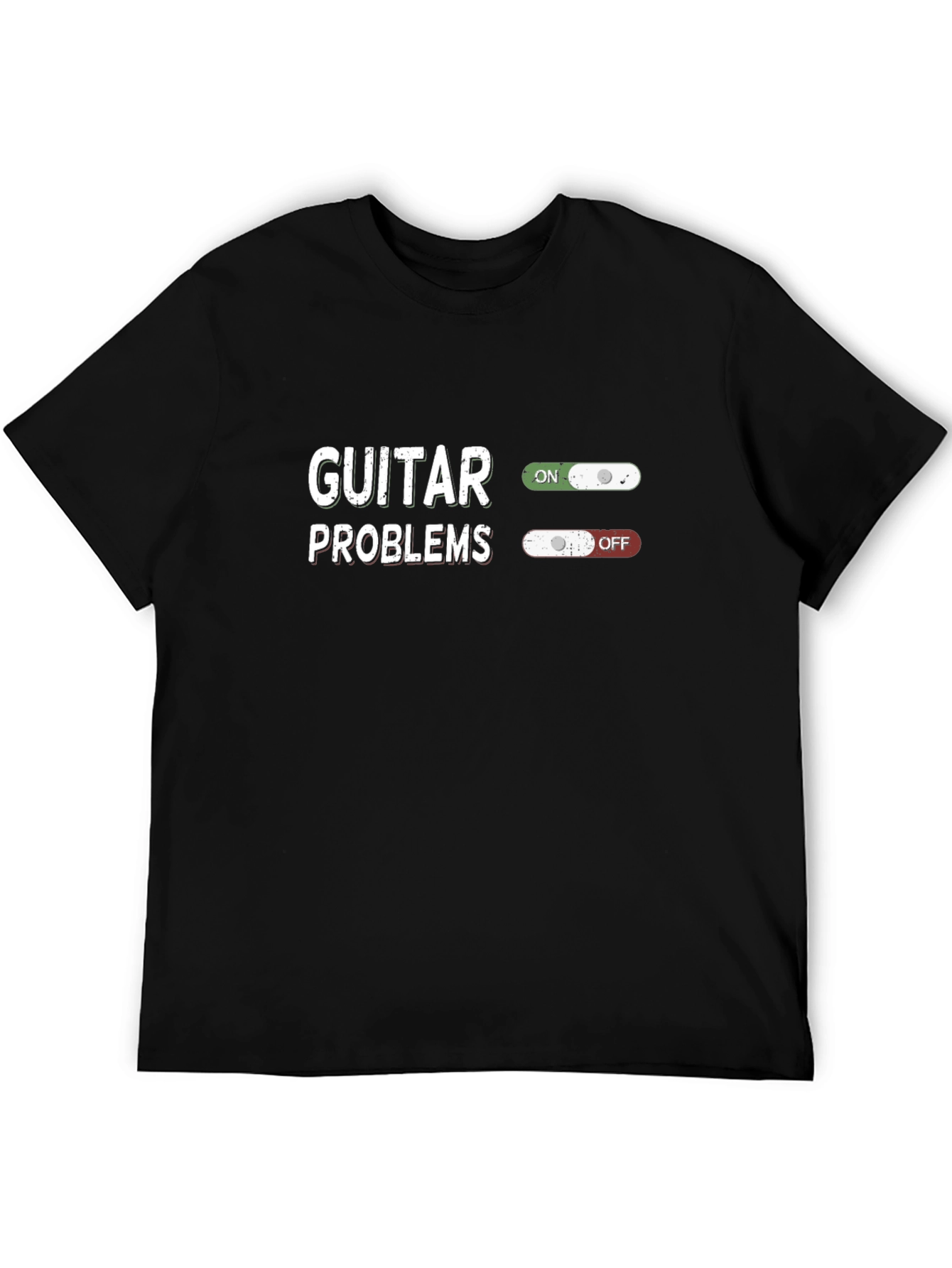 Black Guitar Problems On/Off T-Shirt - Musician Humor Tee view 5