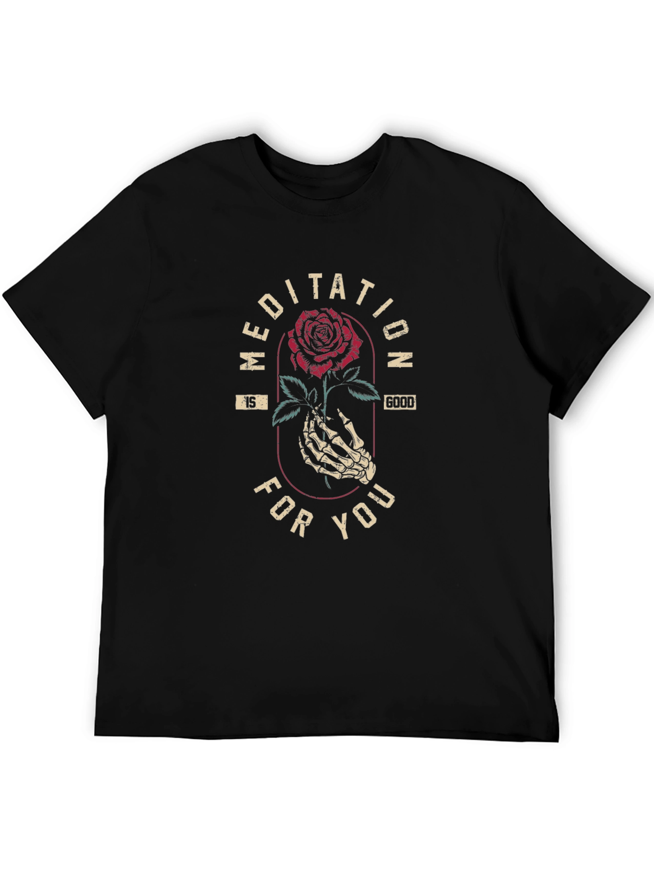 Black Meditation Rose Graphic Tee - Black Cotton Shirt view 5