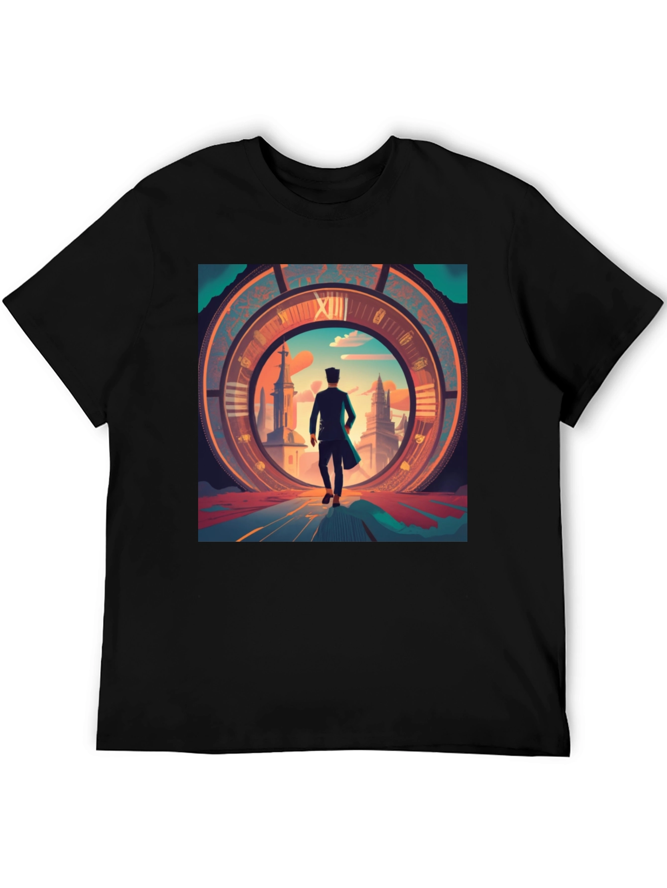 Black Time Traveler Graphic Tee - Black Cotton Blend Shirt view 5
