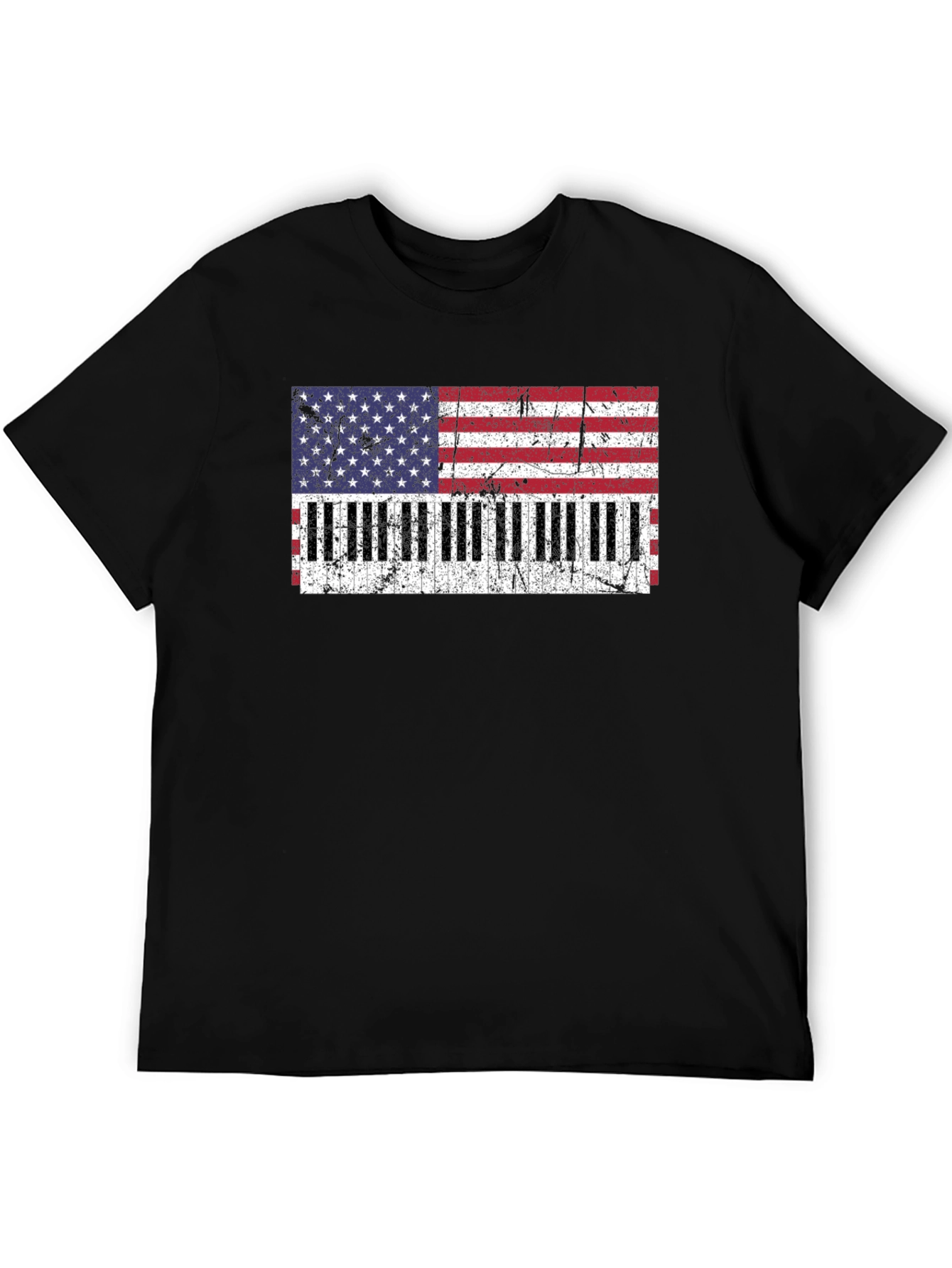 Black American Flag Piano T-Shirt view 5