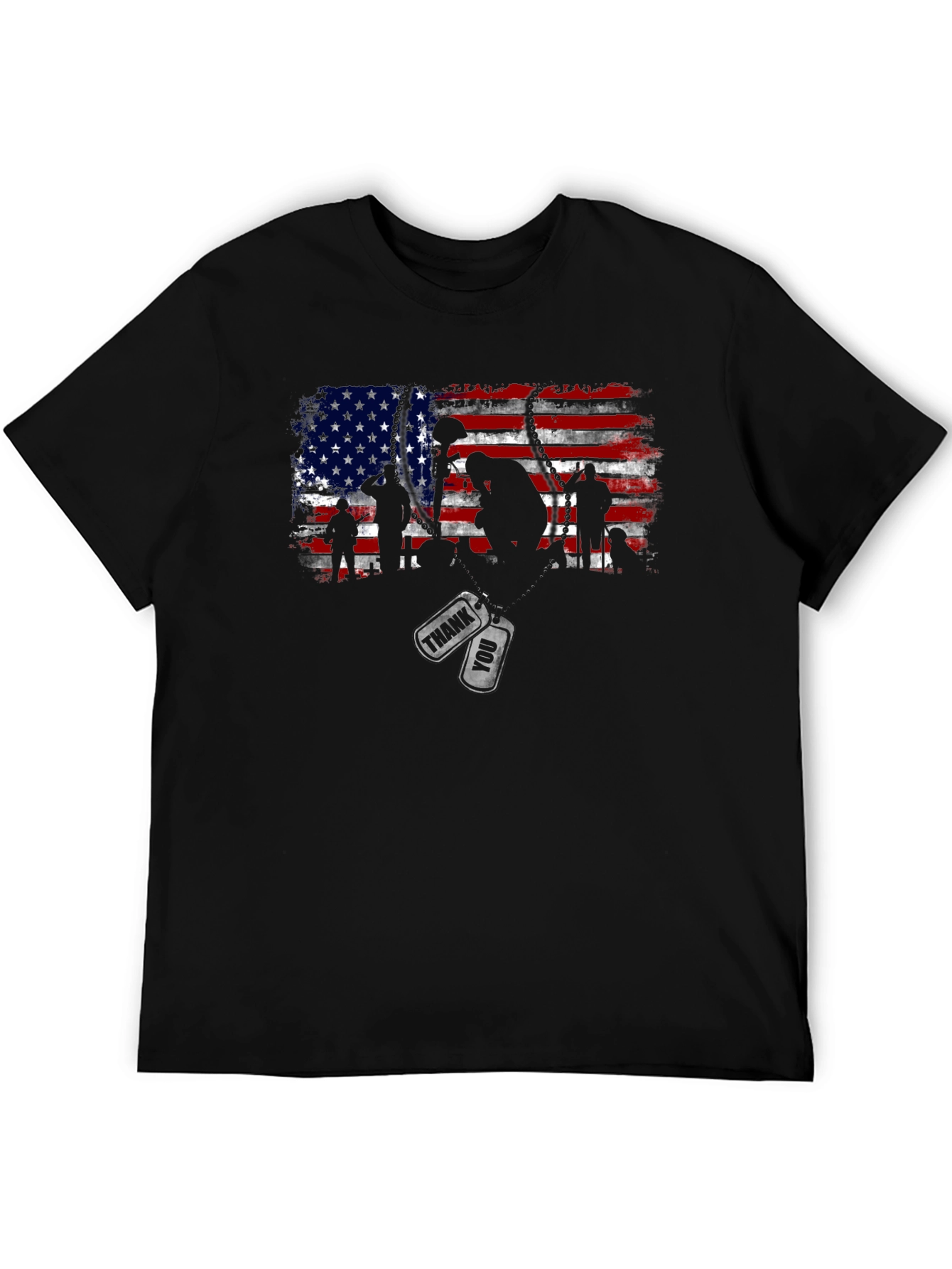 Black Patriotic US Flag Veteran Thank You T-Shirt view 5