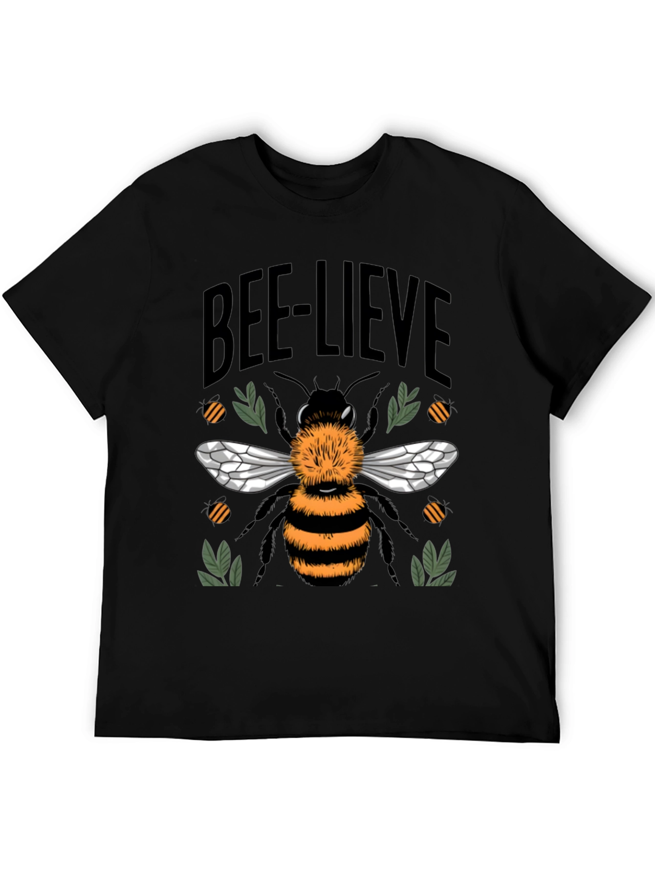 Black Bee-lieve Graphic Tee - Black Cotton T-Shirt view 5