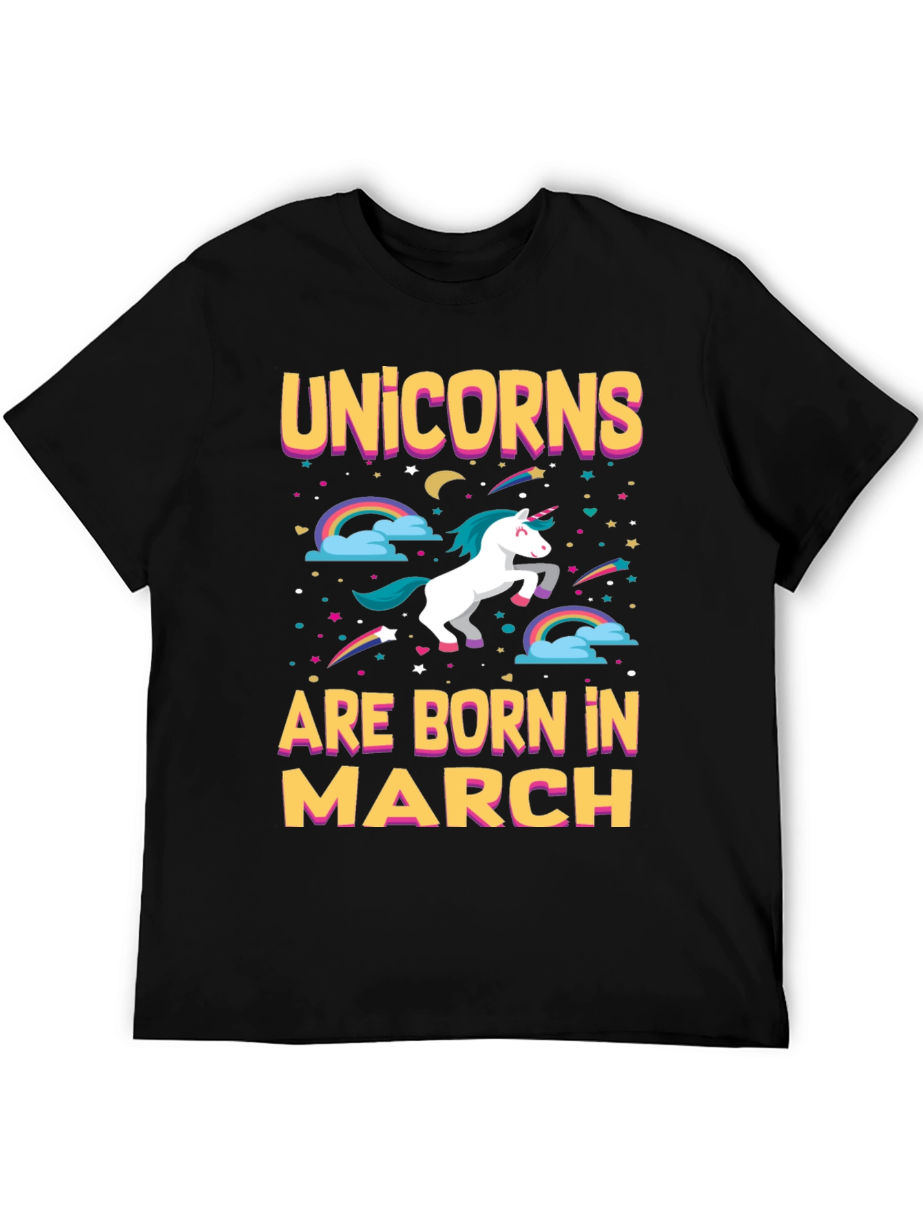 Black Unicorns Born in March T-Shirt view 5