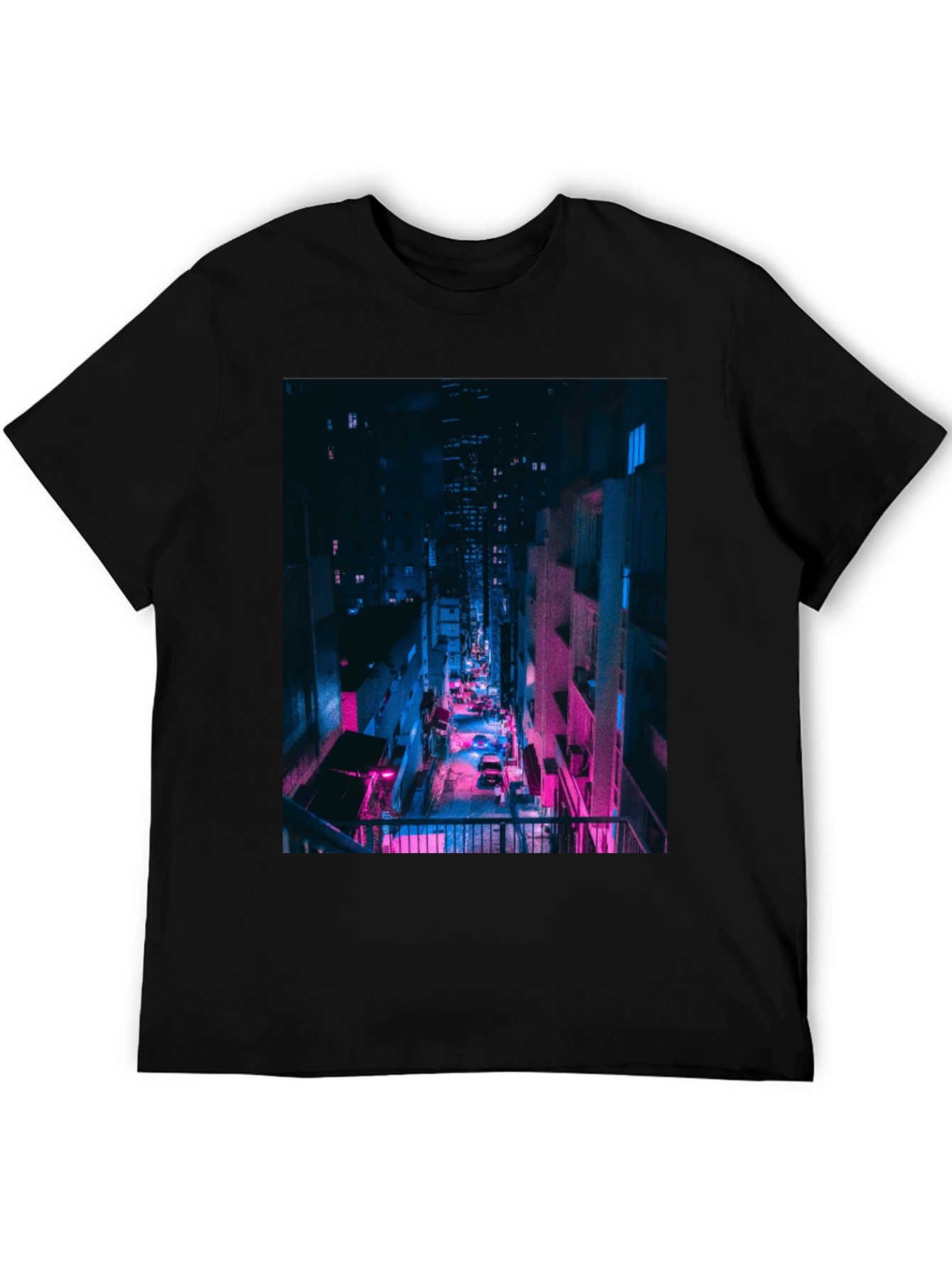 Black Cyberpunk Cityscape Black T-Shirt view 5