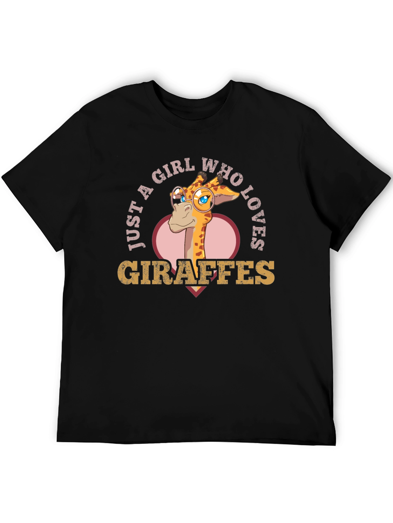 Black Giraffe Lover's Tee: Just a Girl Who Loves Giraffes T-Shirt view 5