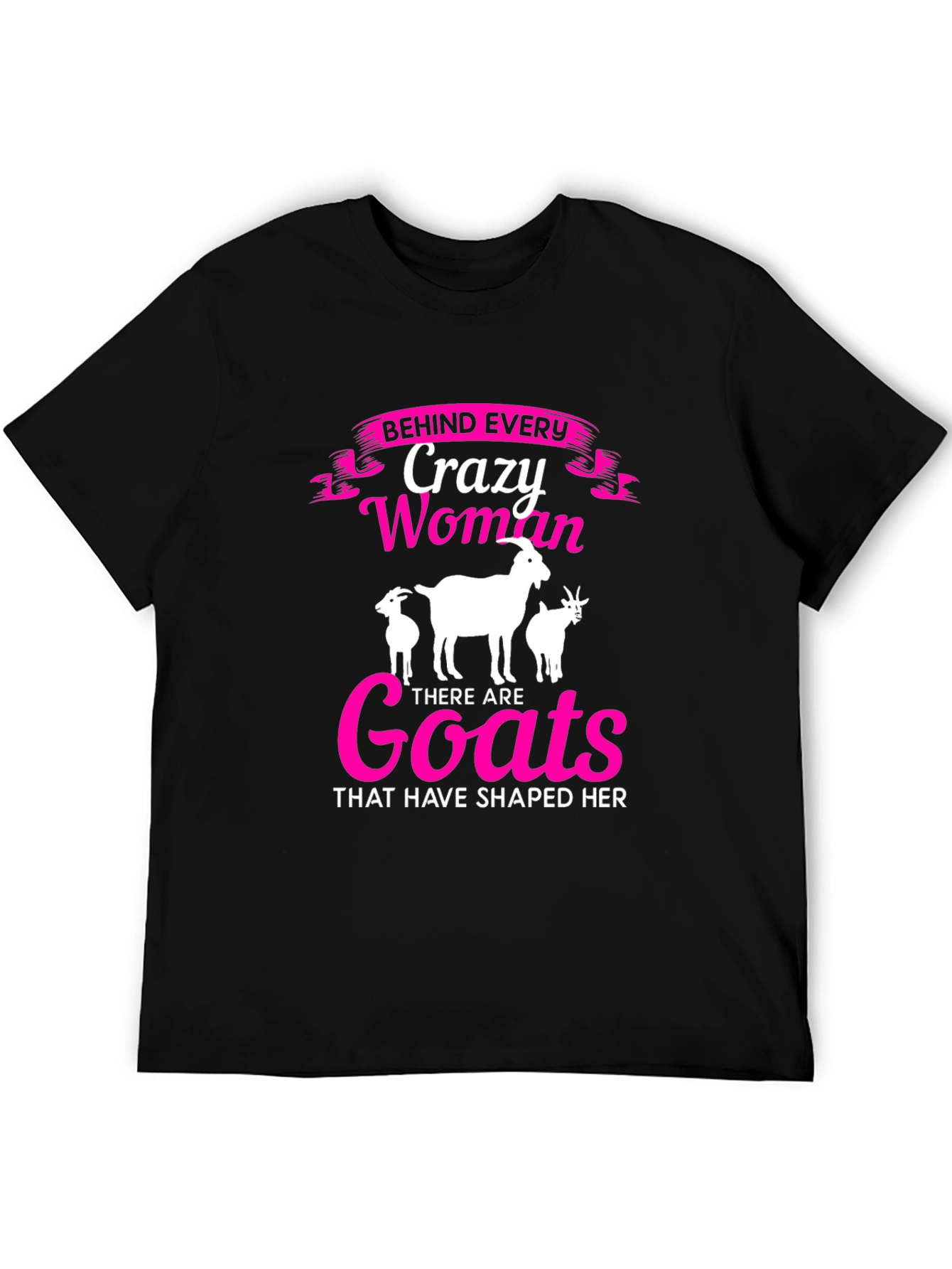 Black Crazy Woman Goats T-Shirt - Black view 5