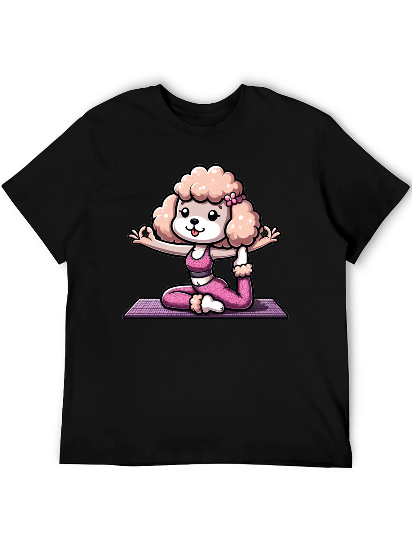 Black Yoga Poodle Graphic Tee - Unisex Cotton T-Shirt view 5