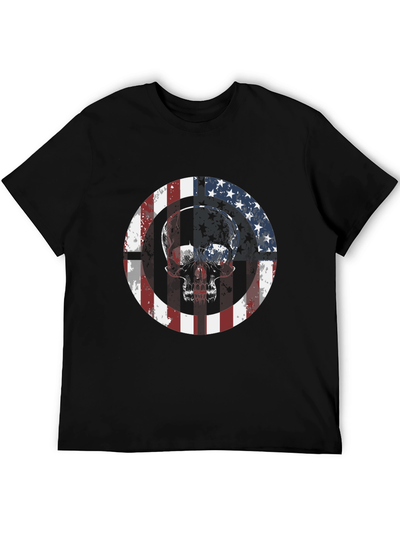 Black American Flag Skull Graphic Tee view 5