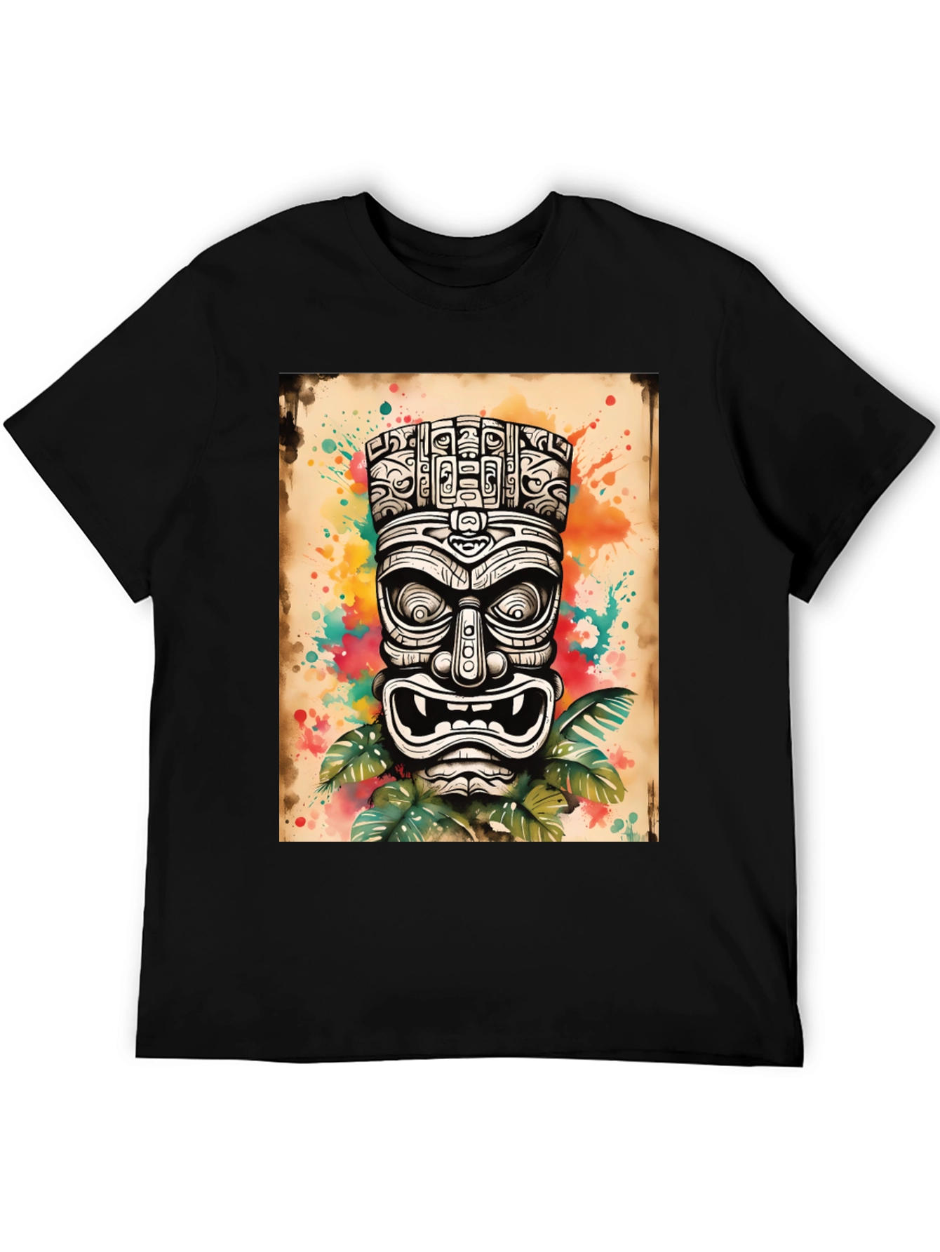 Black Tiki Art Graphic Tee - Men's Black T-Shirt view 5