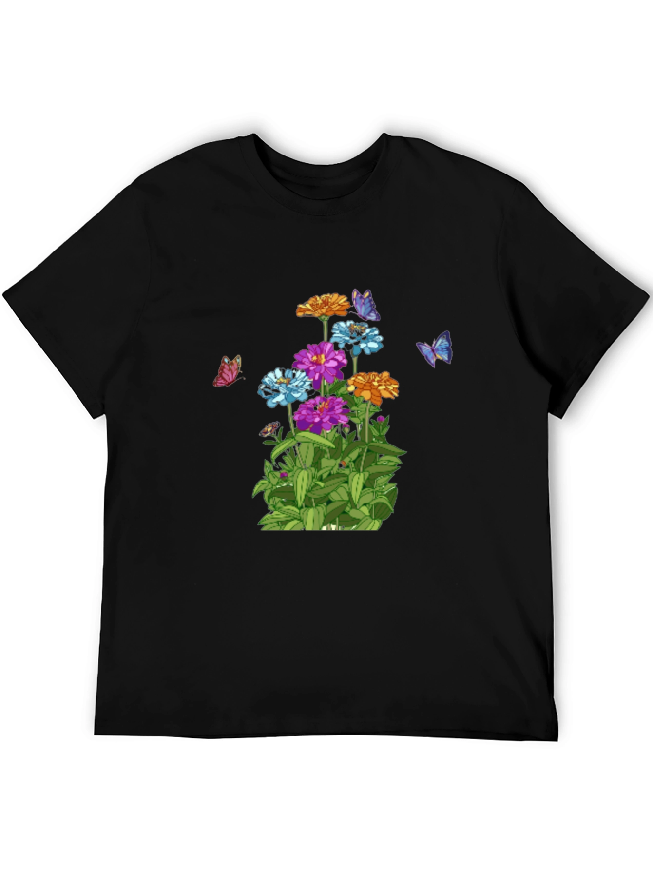 Black Floral Butterfly Print Black Tee view 5