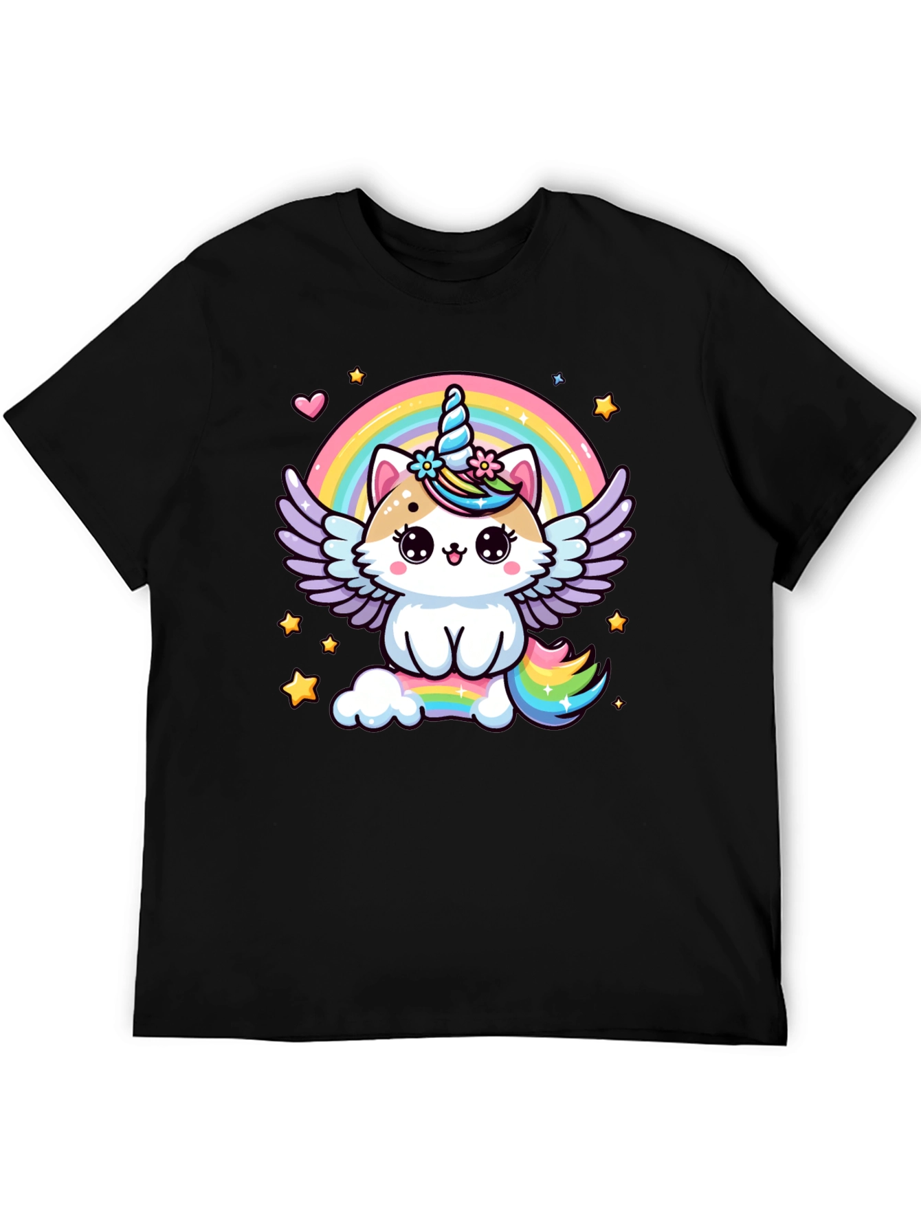 Black Unicorn Cat Rainbow T-Shirt view 5