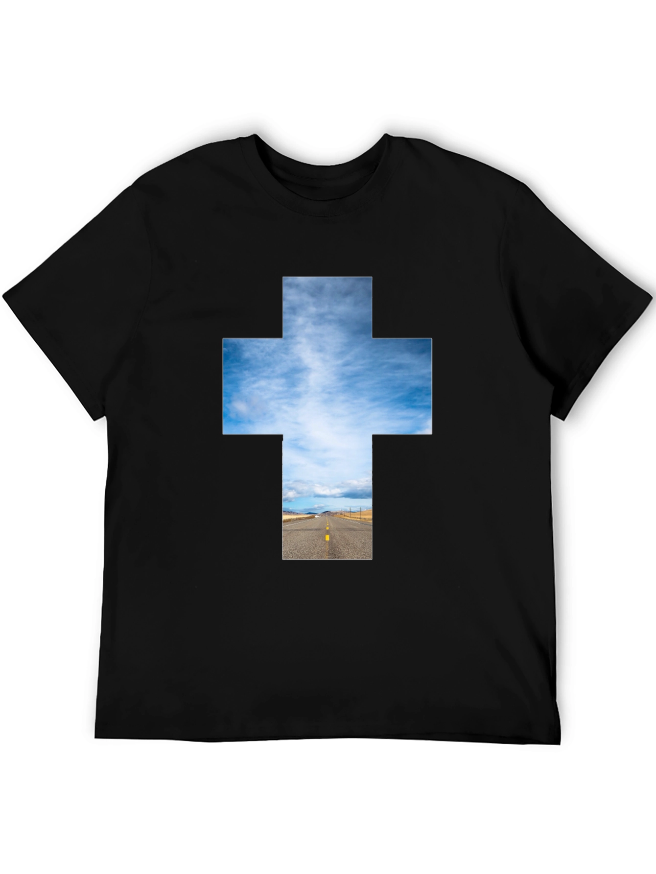 Black Sky Road Cross Graphic Tee - Unisex Black T-Shirt view 5