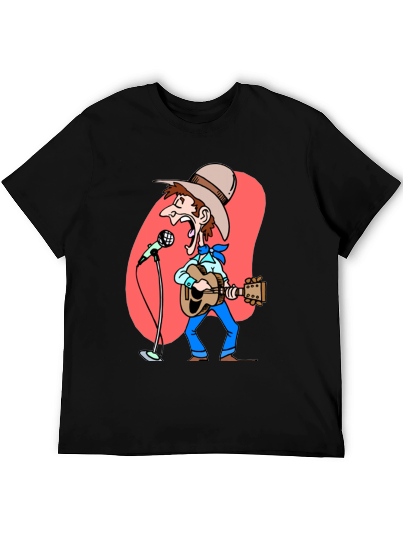 Black Cartoon Cowboy T-Shirt - Guitar & Microphone Graphic view 5