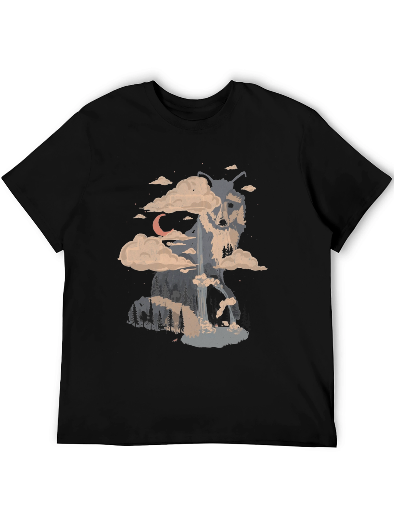 Black Wolf Landscape Graphic Tee - Nature Inspired Print view 5