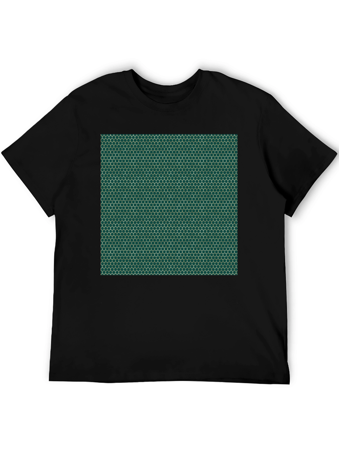 Black Geometric Hexagon Pattern Black T-Shirt view 5