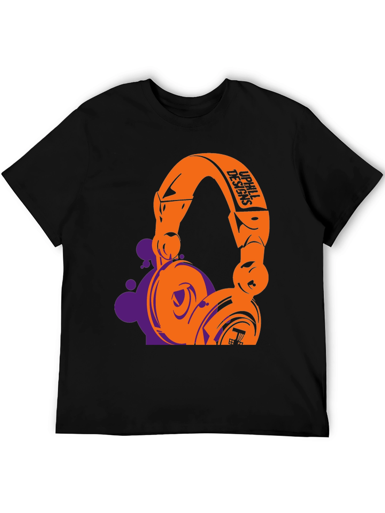 Black Stylish Graphic T-Shirt with Headphone Design view 5