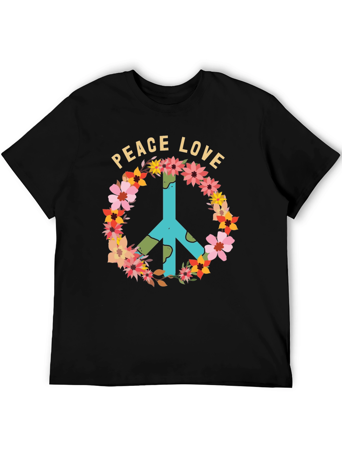 Black Peace Love Floral Sign T-Shirt view 5