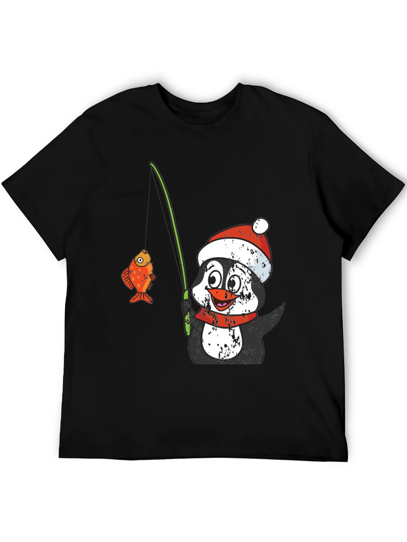 Black Penguin Fishing T-Shirt - Festive Holiday Wear view 5