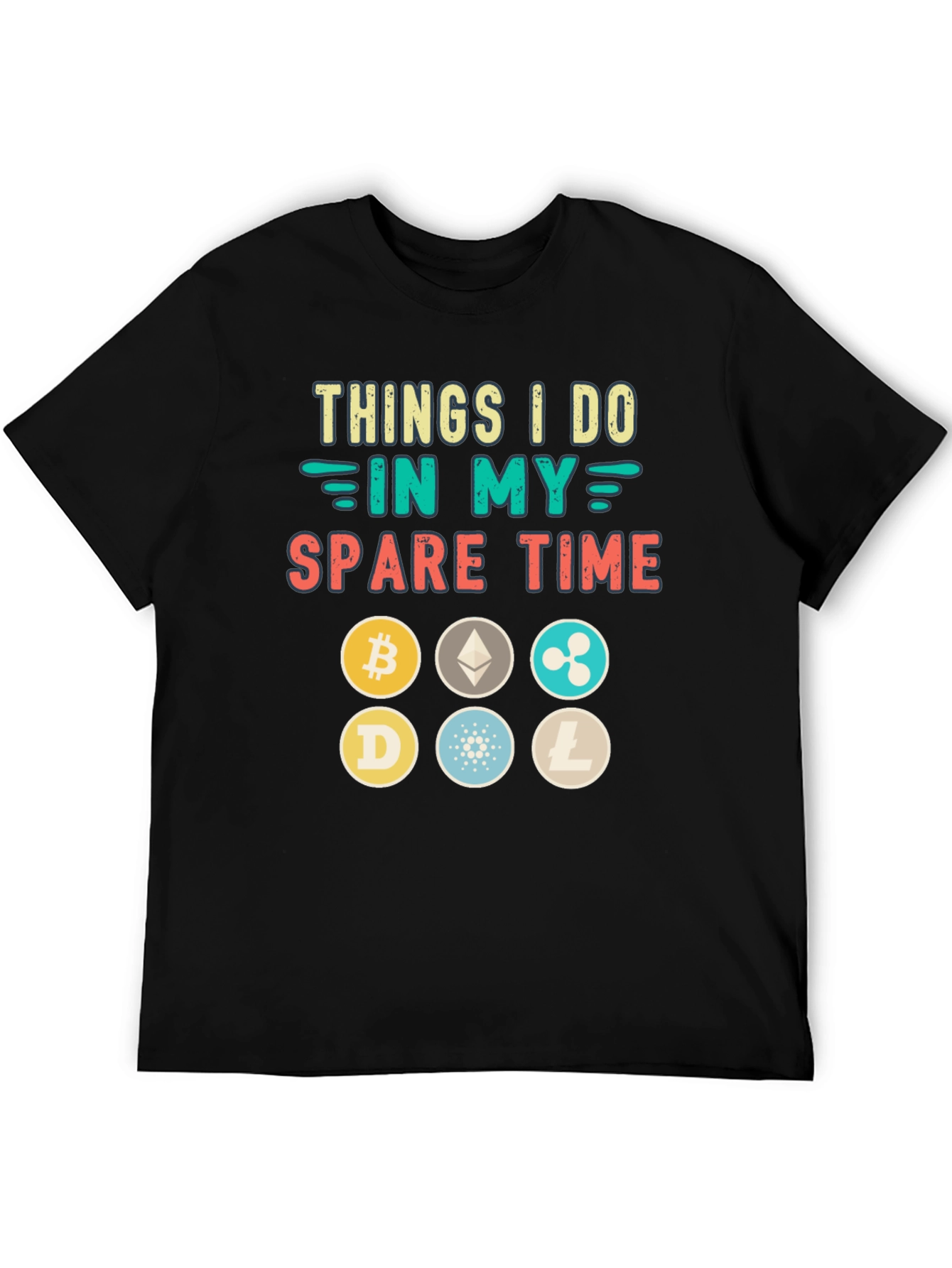 Black Crypto Spare Time T-Shirt - Bitcoin, Ethereum, Dogecoin view 5