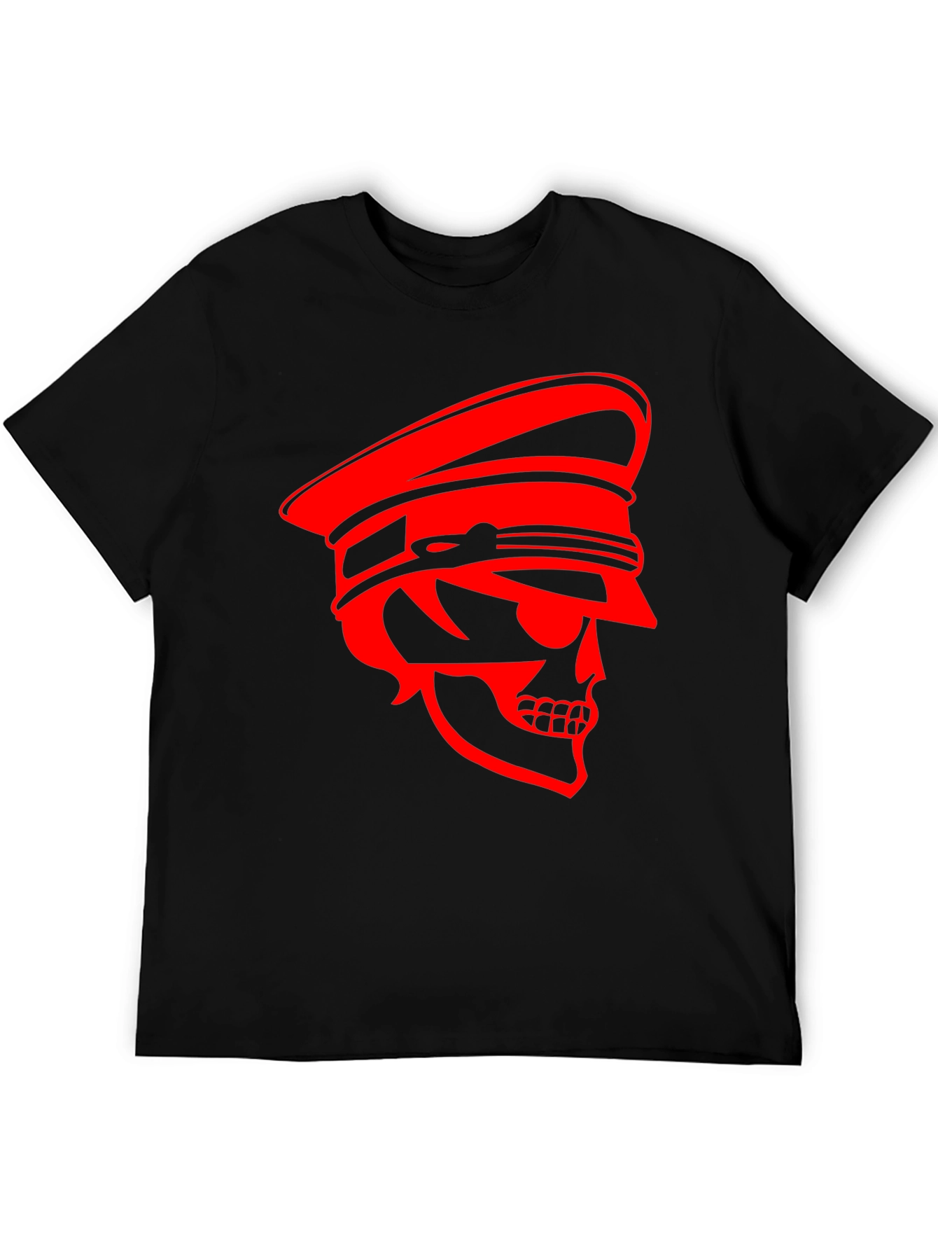 Black Skull Captain Graphic Tee - Bold Red Design on Black Cotton view 5