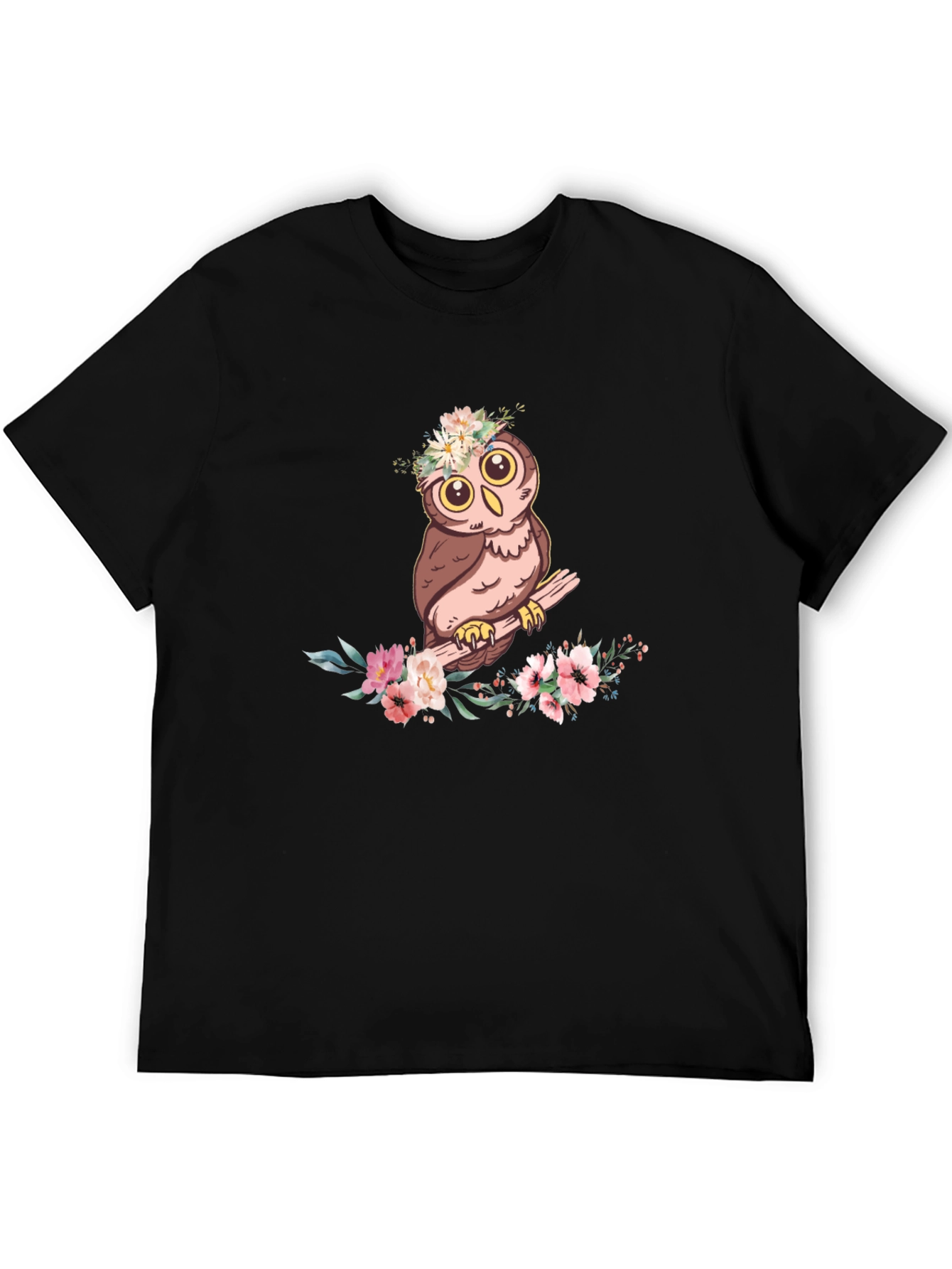 Black Owl & Floral T-Shirt - Cute Graphic Tee view 5