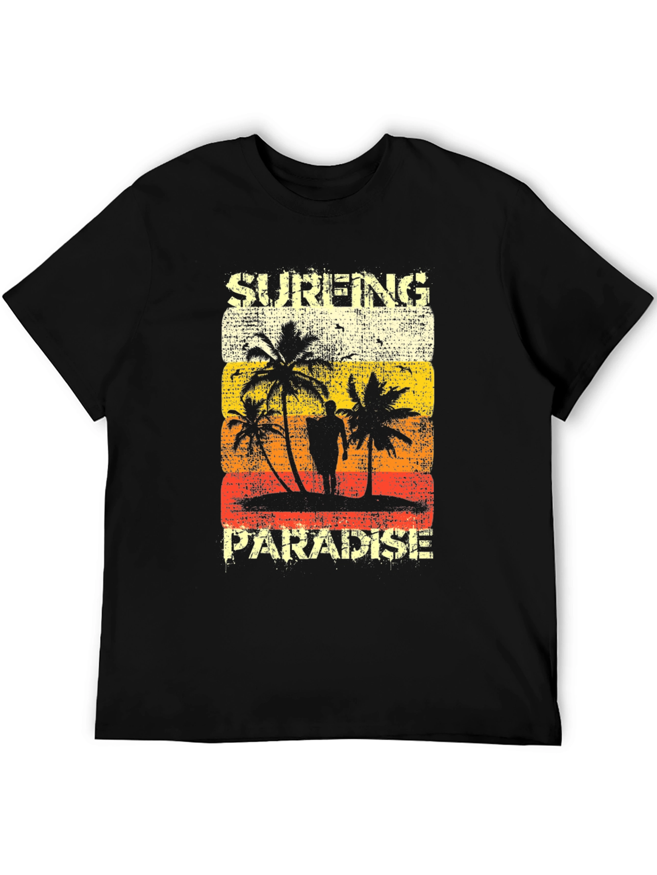 Black Surfing Paradise Graphic Tee - Distressed Beach Design view 5