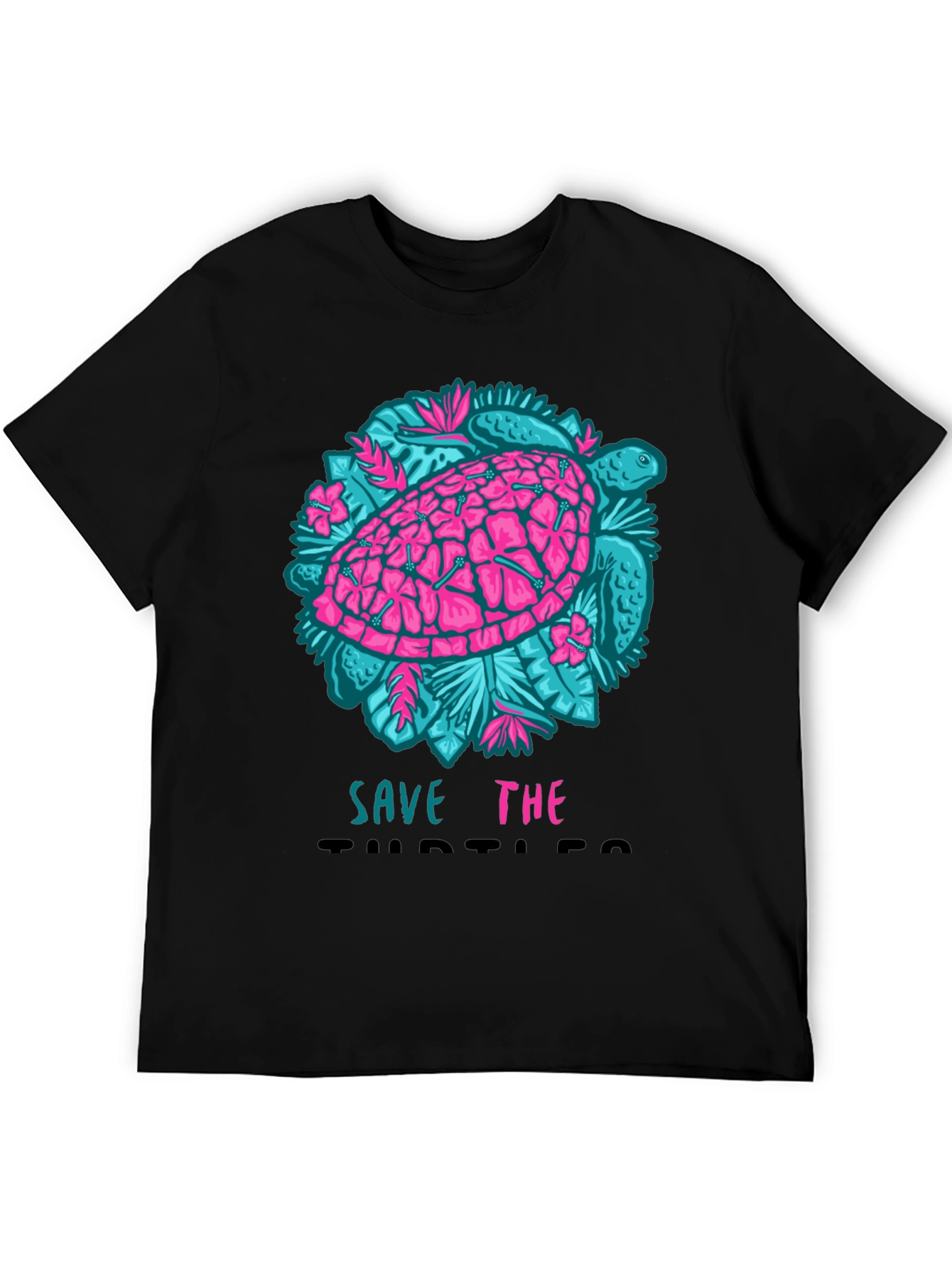 Black Save the Turtles Graphic Tee - Black Cotton T-Shirt view 5