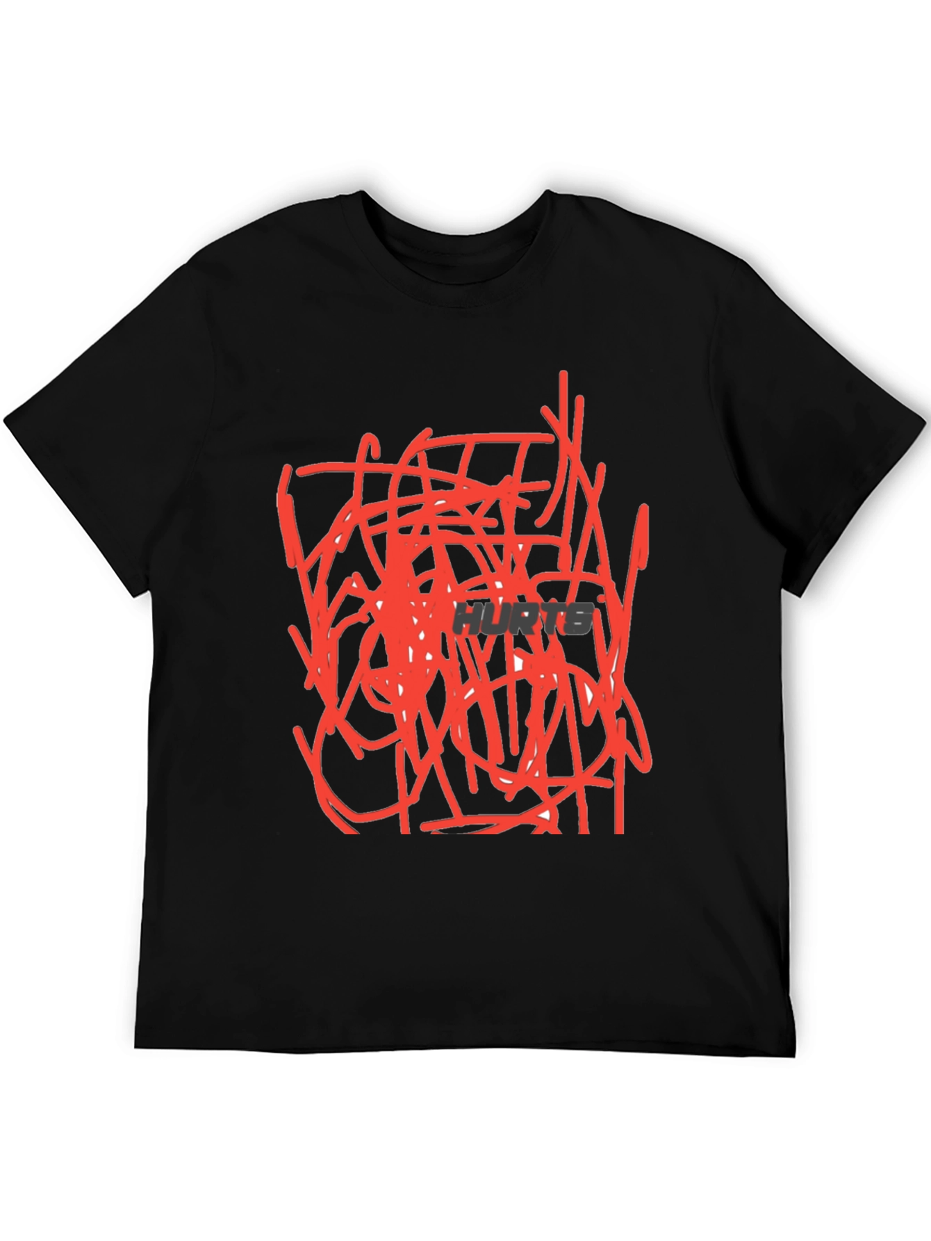 Black Abstract Red Scribble Design Black Cotton T-Shirt view 5