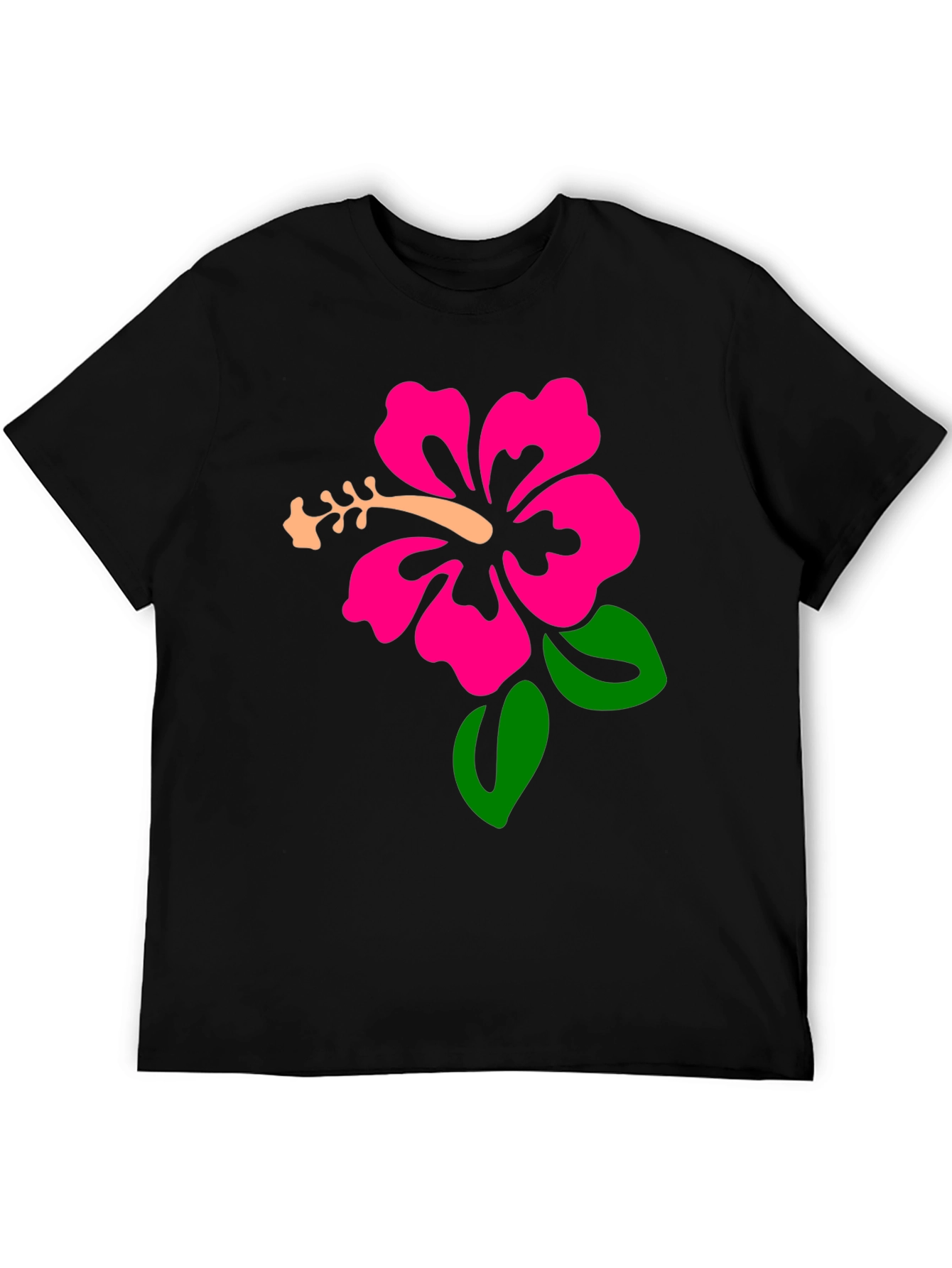 Black Black T-Shirt with Hibiscus Flower Graphic view 5