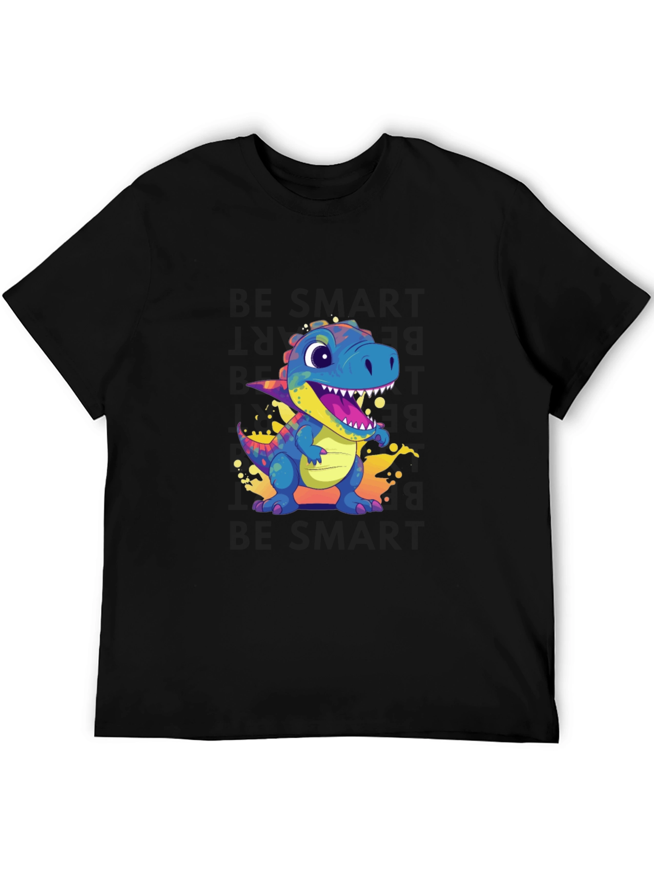 Black Cartoon Dinosaur Black T-Shirt view 5