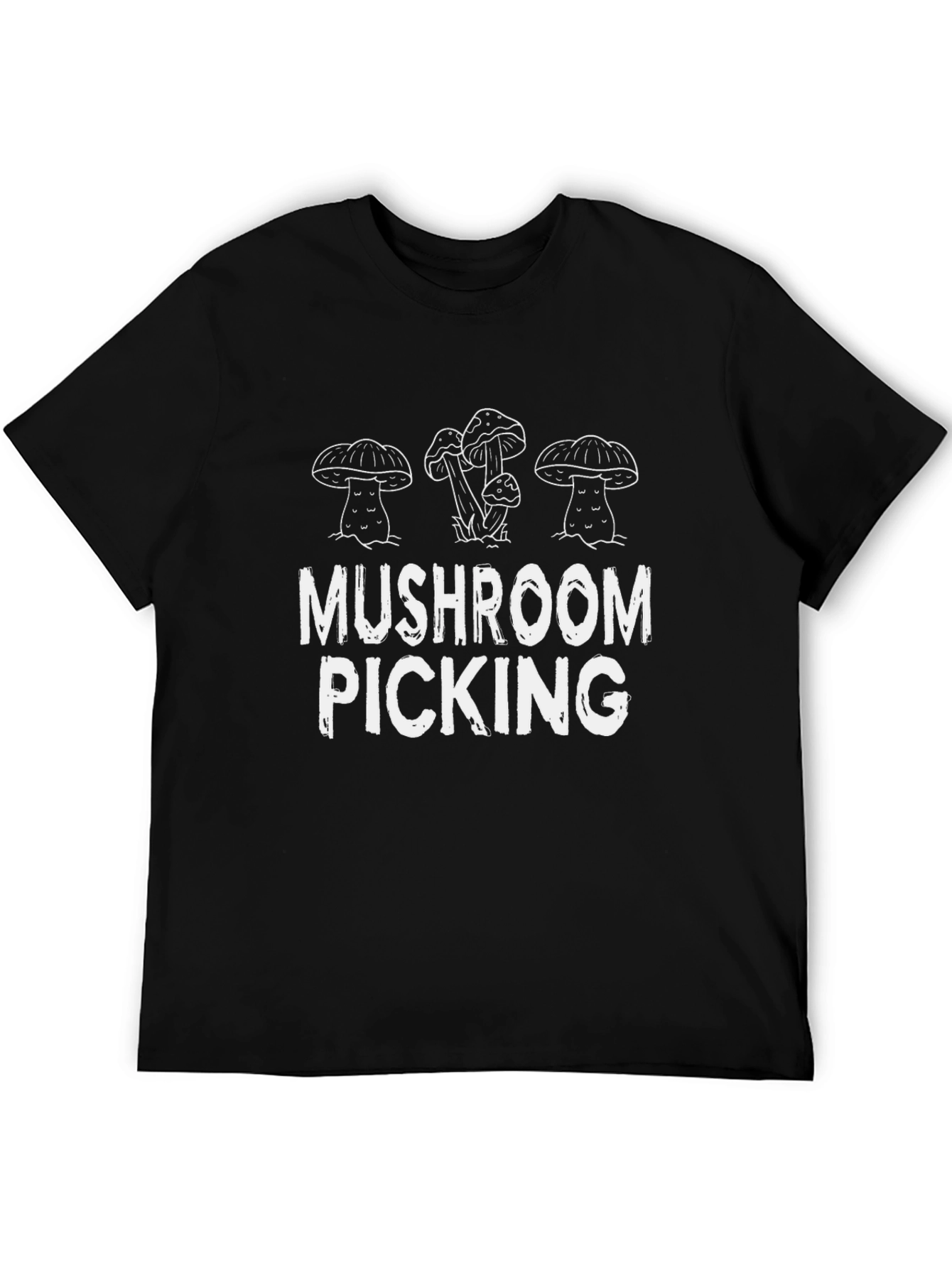 Black Mushroom Picking Graphic Tee - Black Cotton T-Shirt view 5