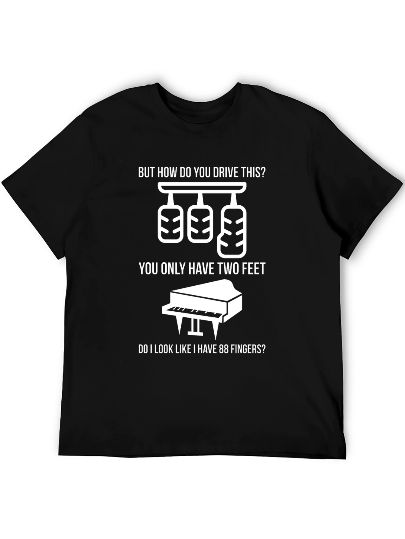 Black Funny Three Pedal Manual Car & Piano T-Shirt view 5