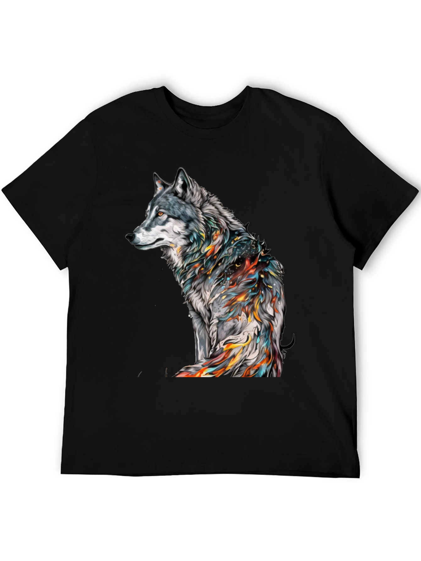 Black Wolf Graphic Print Black T-Shirt view 5