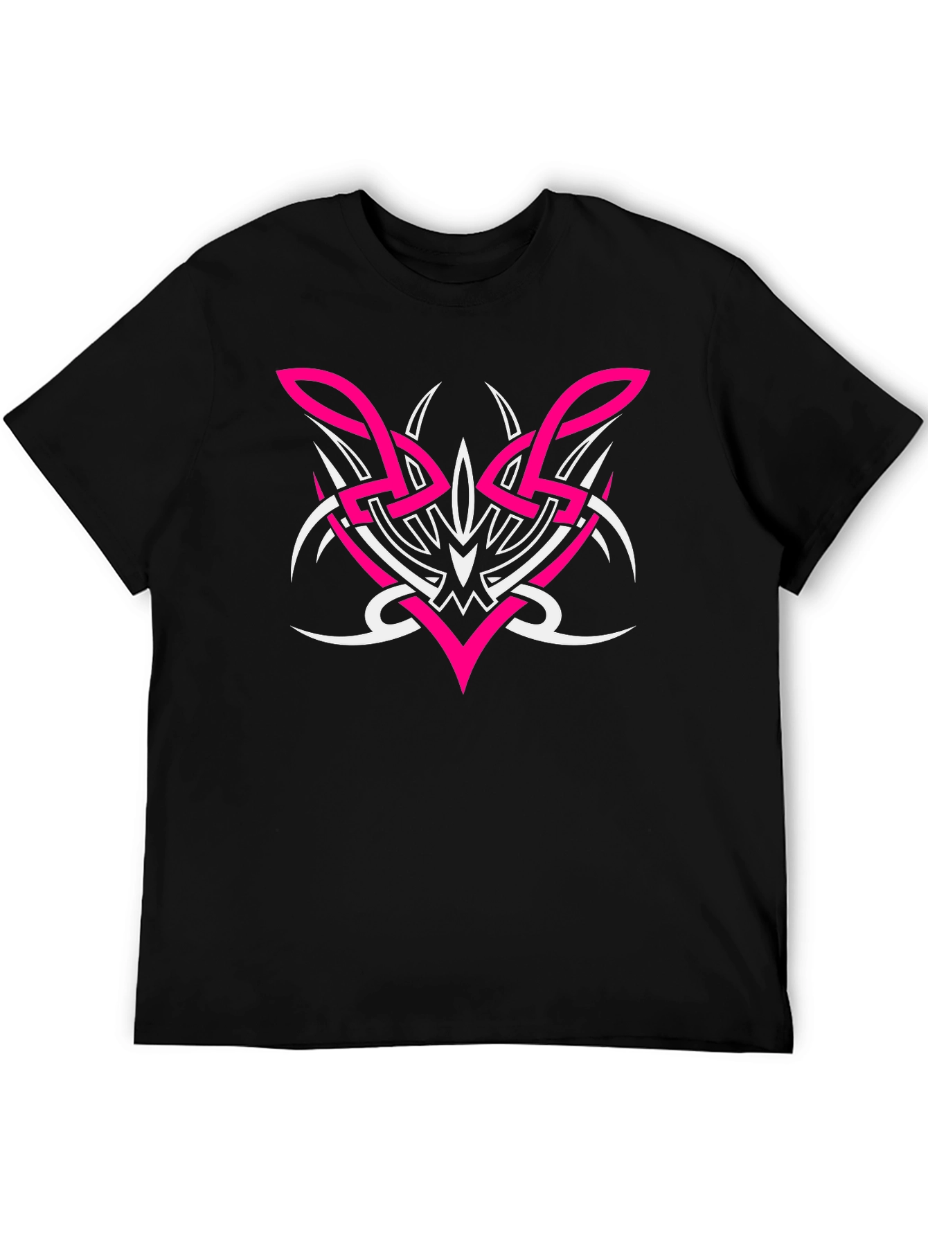 Black Men's Black Tee with Pink and White Tribal Graphic view 5