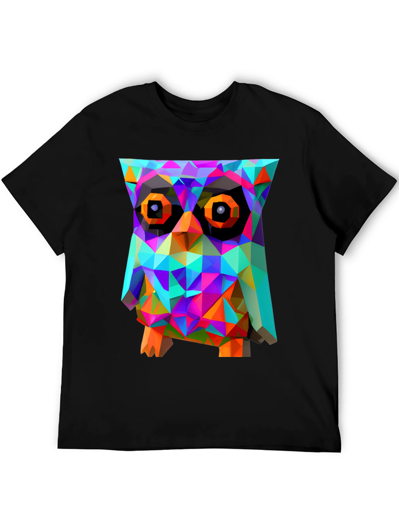 Black Geometric Owl Graphic Print T-Shirt - Black view 5