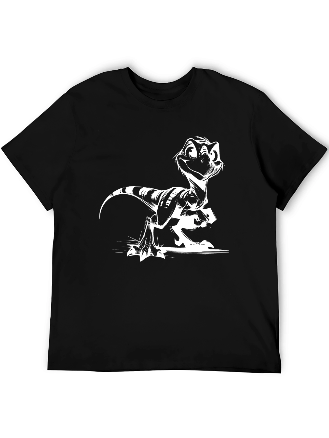 Black Cartoon Raptor Graphic Tee - Cool Black Shirt view 5