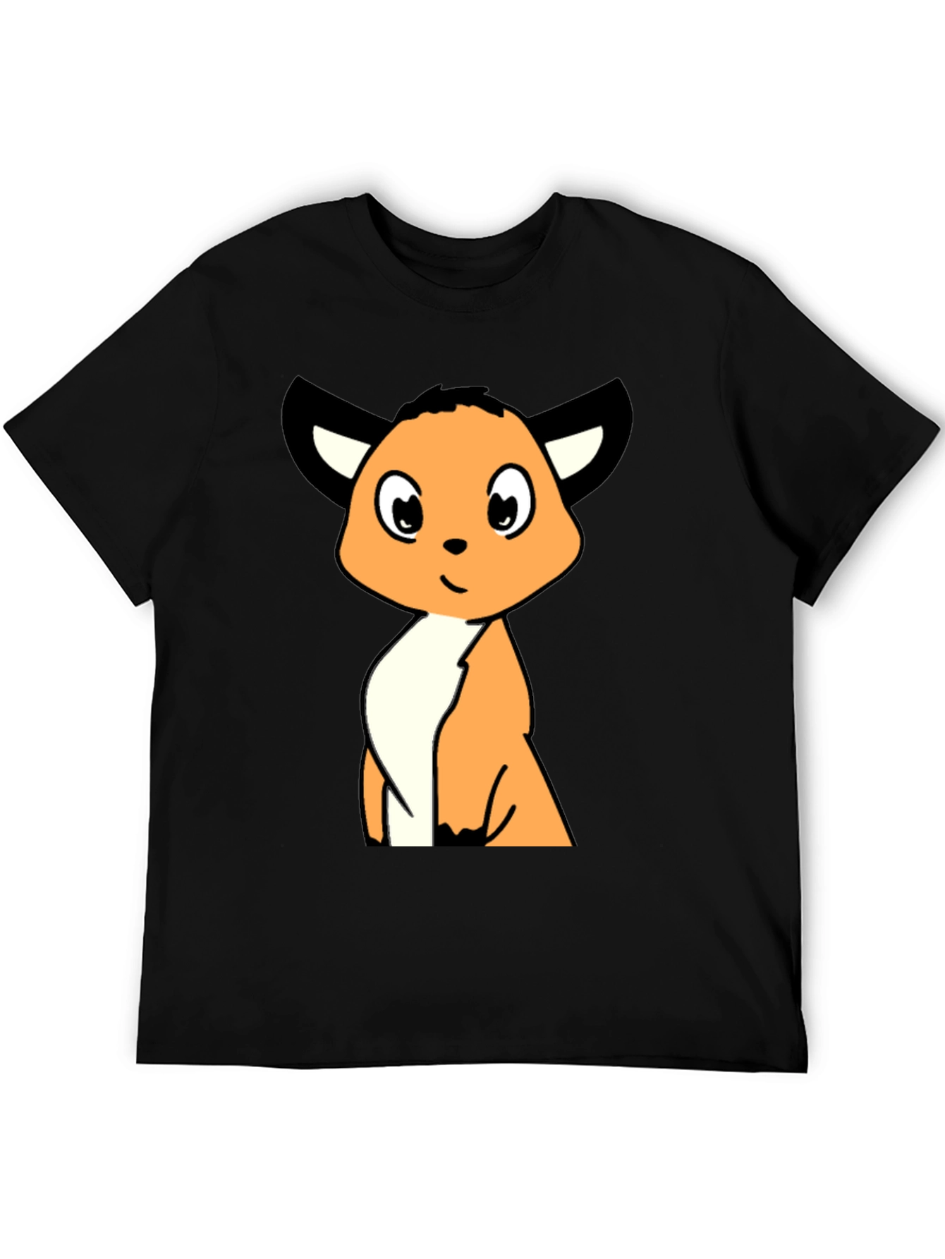 Black Cartoon Fox Graphic Tee - Black Casual T-Shirt view 5